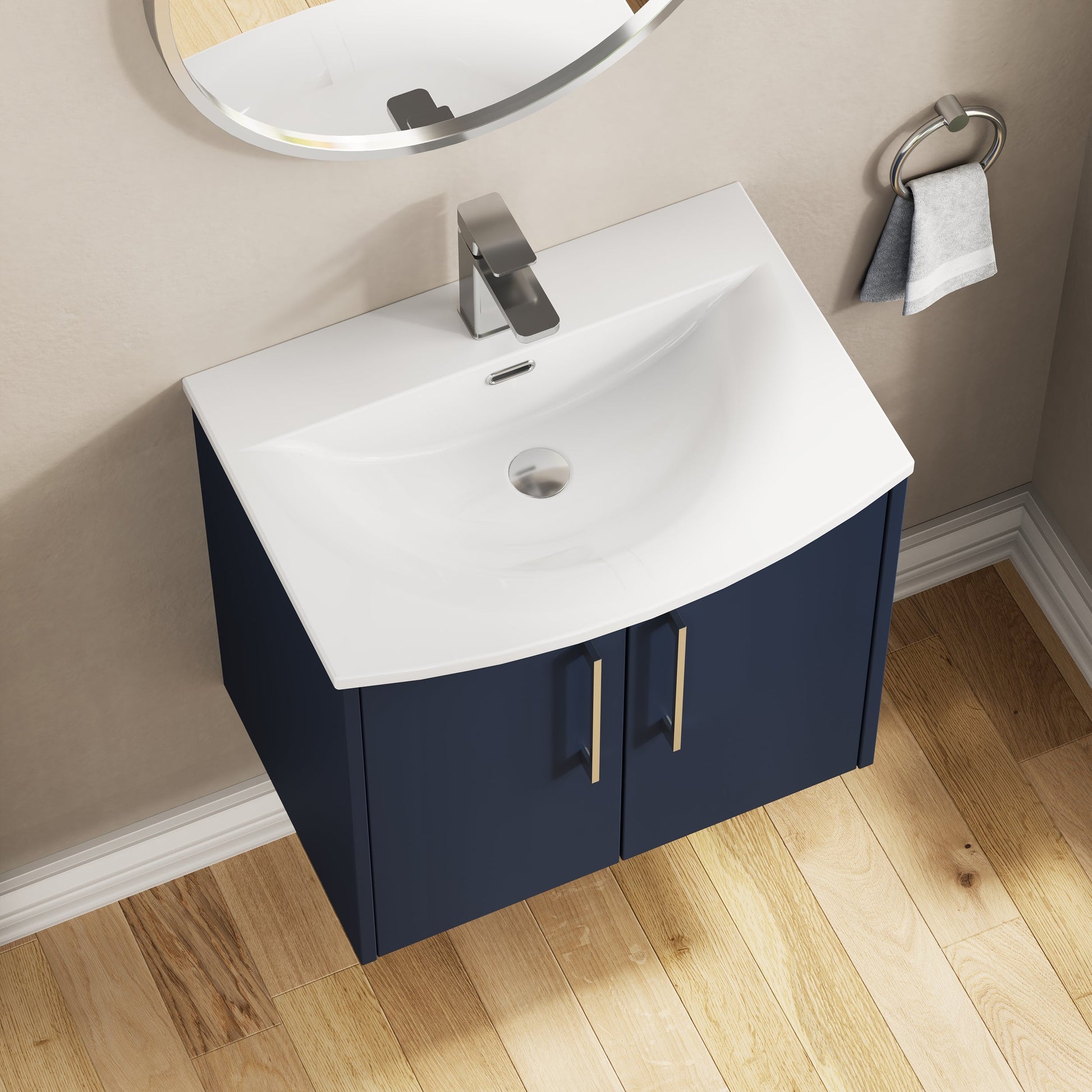 Hudson Reed Juno 600mm Midnight Blue Wall Hung 2-Door Vanity Unit & Basin With 1 Tap Hole