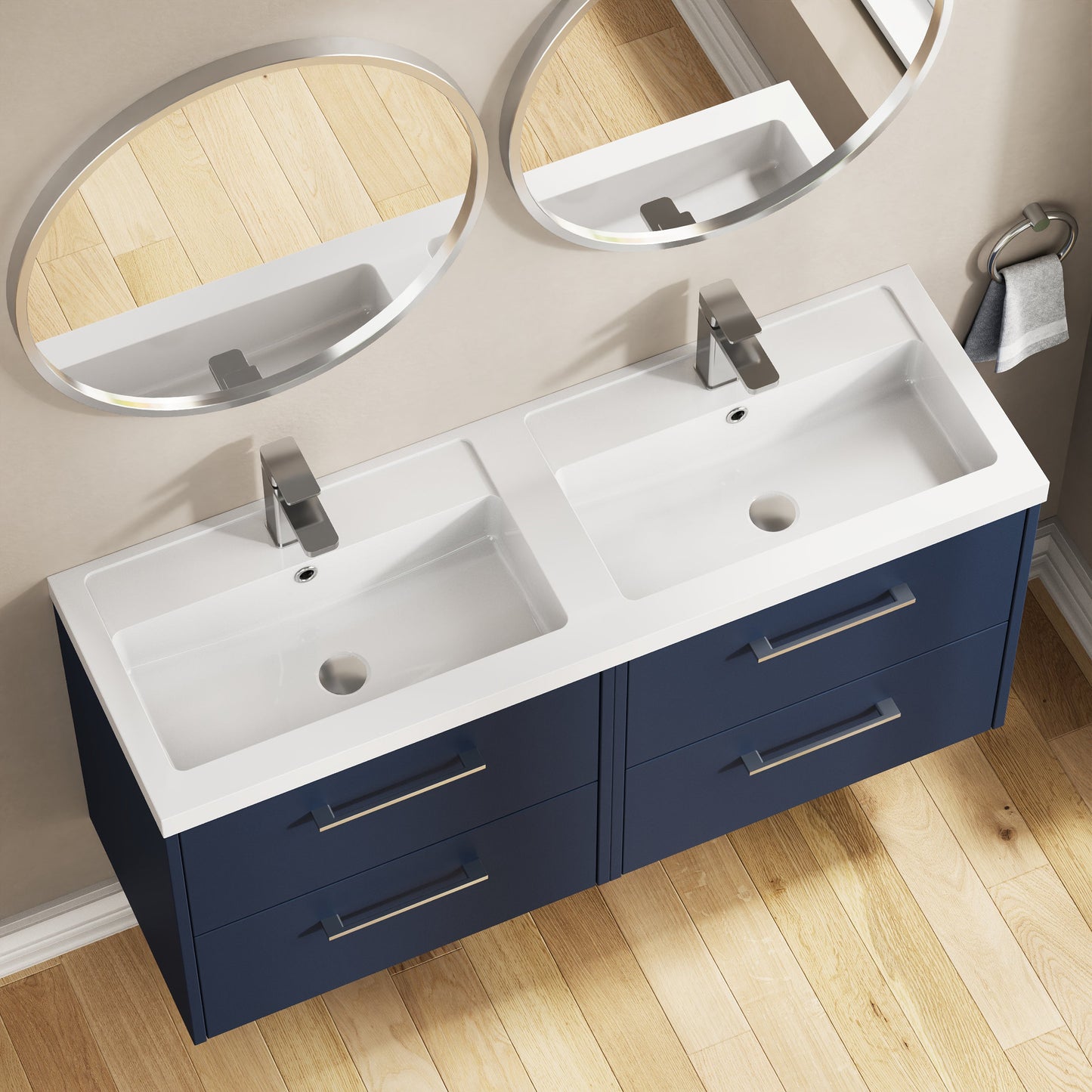 Hudson Reed Juno 1200mm Wall Hung Midnight Blue 4-Drawer Double Basin Vanity Unit