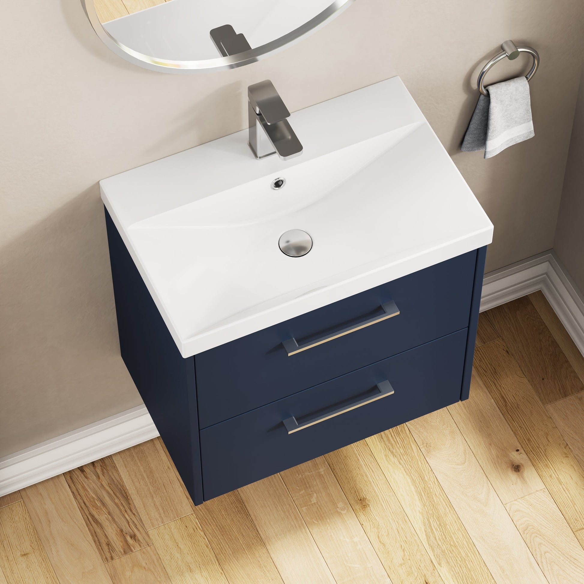 Hudson Reed Juno 600mm Midnight Blue Wall Hung 2-Drawer Vanity Unit & Basin
