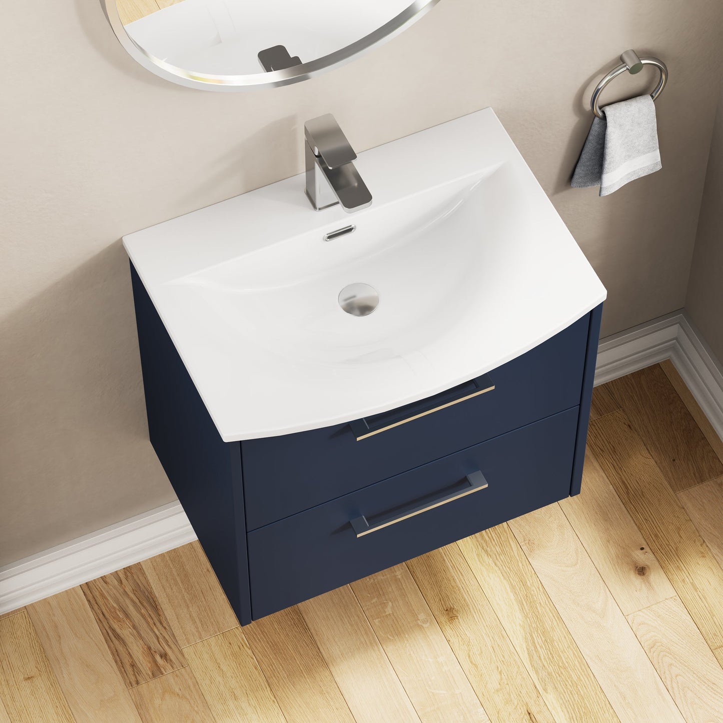 Hudson Reed Juno 600mm Midnight Blue Wall Hung 2-Drawer Vanity Unit & Basin with Soft Close Drawers