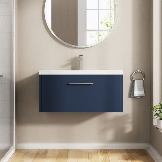 Hudson Reed Juno 800mm Midnight Blue Wall Hung Single Drawer Vanity Unit With Basin
