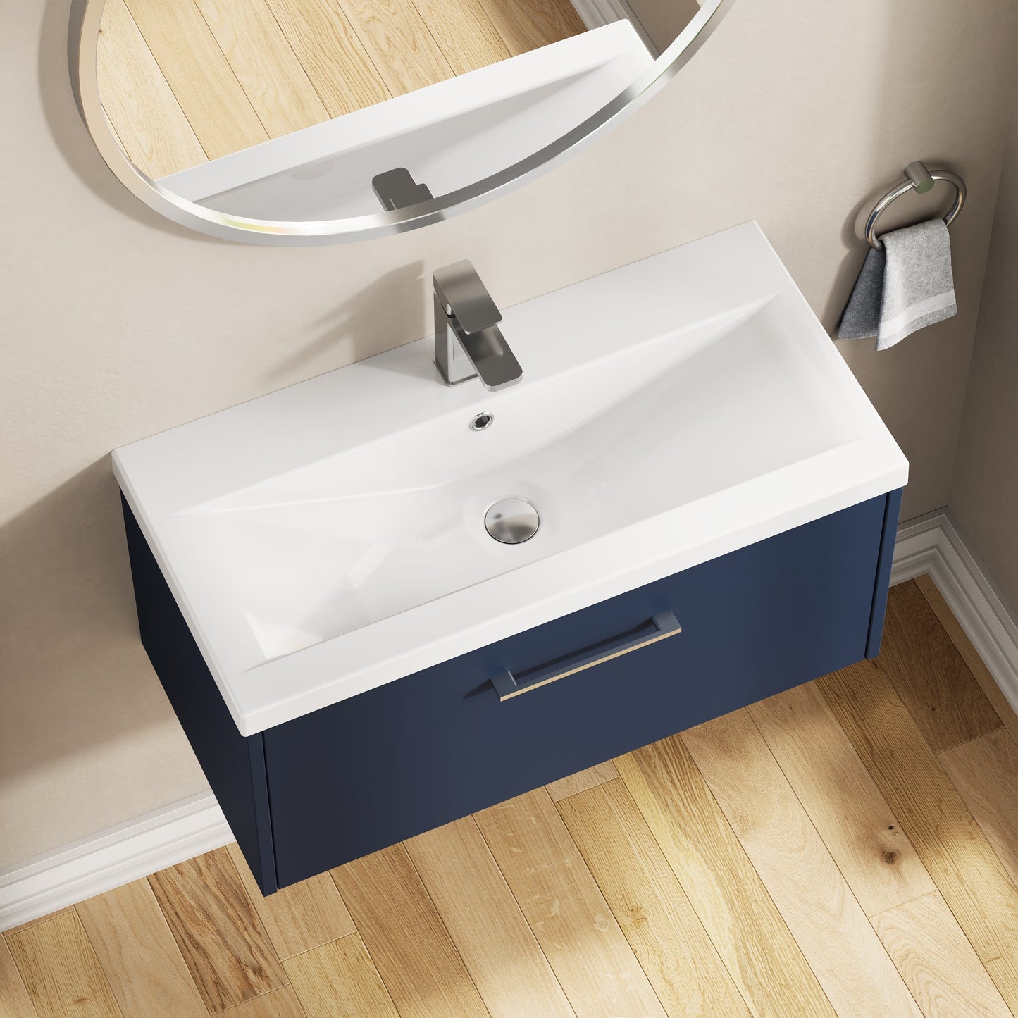 Hudson Reed Juno 800mm Midnight Blue Wall Hung Single Drawer Vanity Unit With Basin