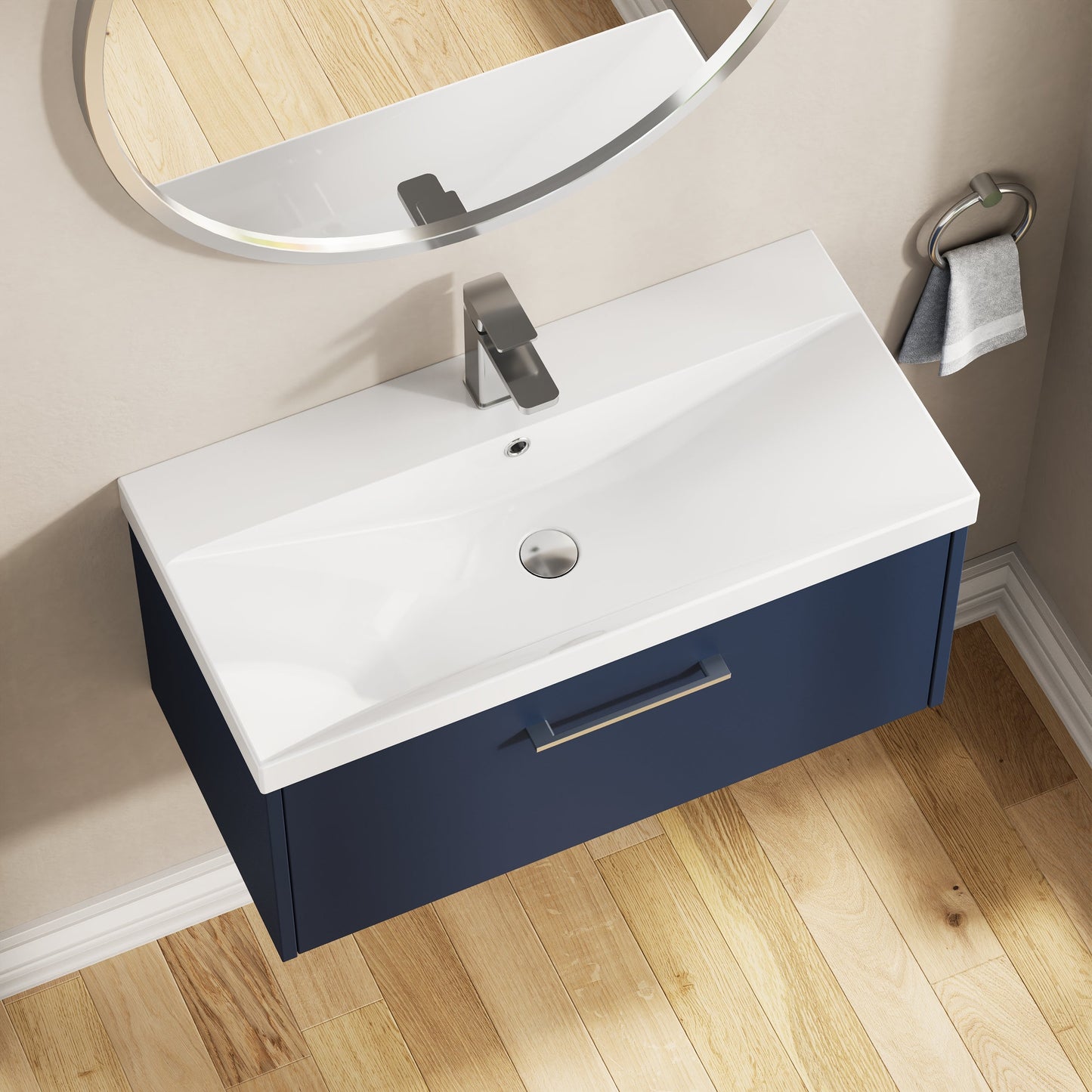 Hudson Reed Juno 800mm Midnight Blue Wall Hung Single Drawer Vanity & Basin Rigid Soft Close