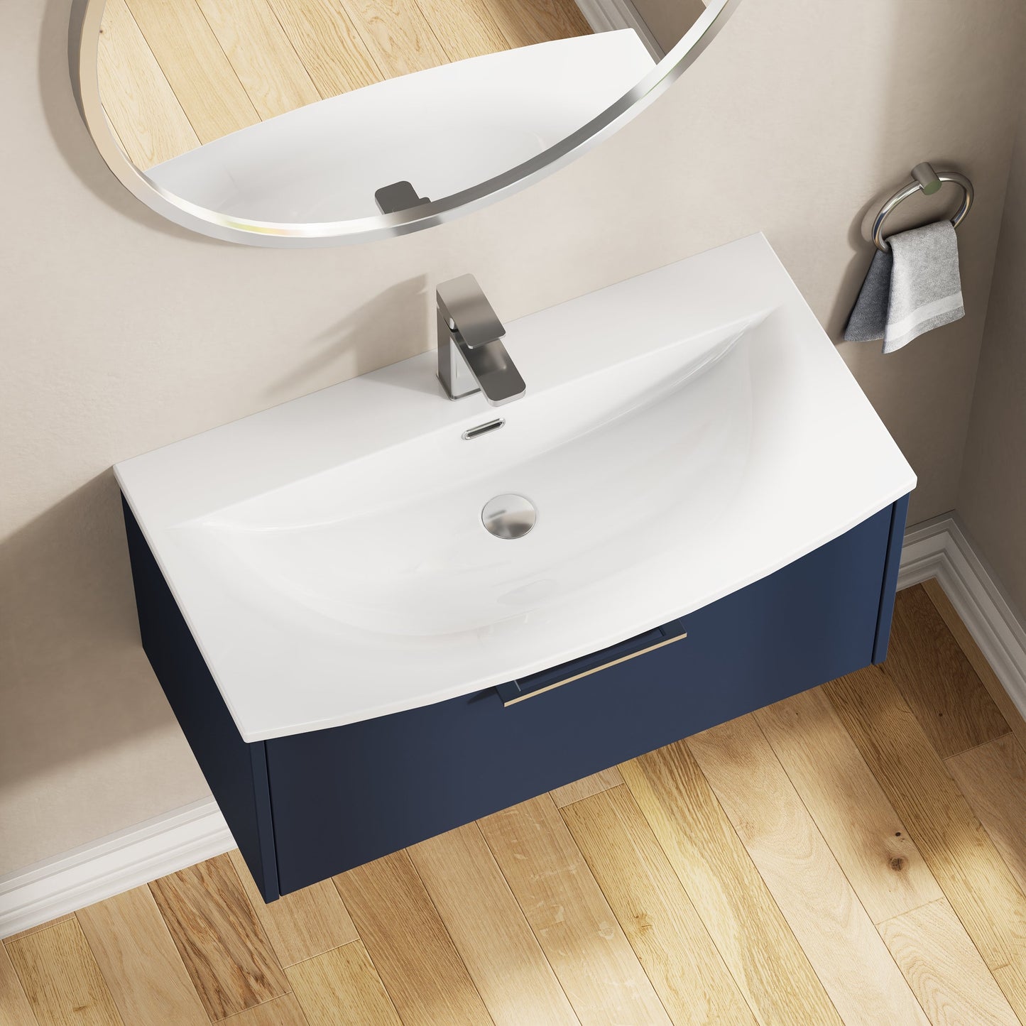 Hudson Reed Juno 800mm Midnight Blue Wall Hung Single Drawer Vanity Unit & Basin