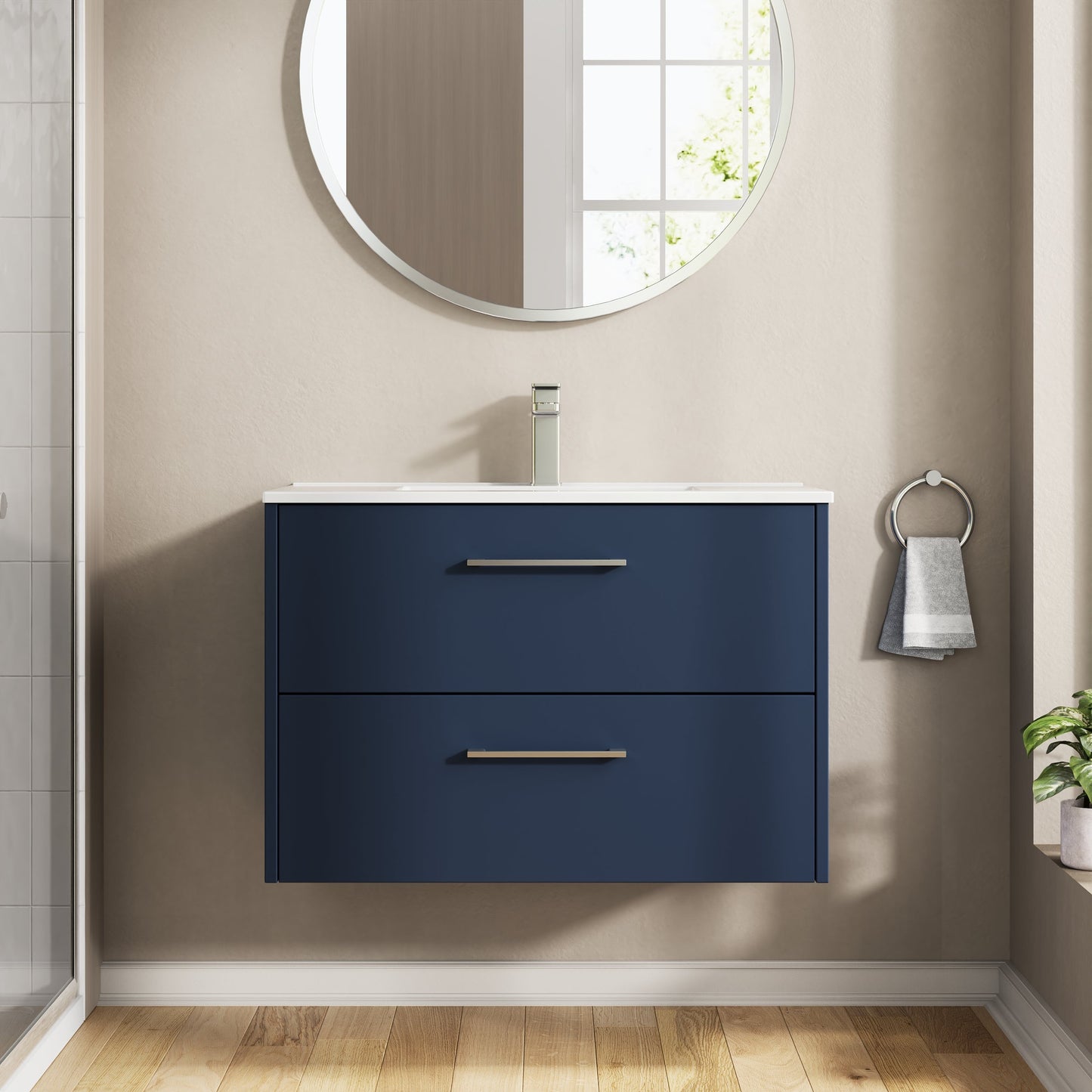 Hudson Reed Juno 800mm Midnight Blue Wall Hung 2-Drawer Vanity Unit With Basin
