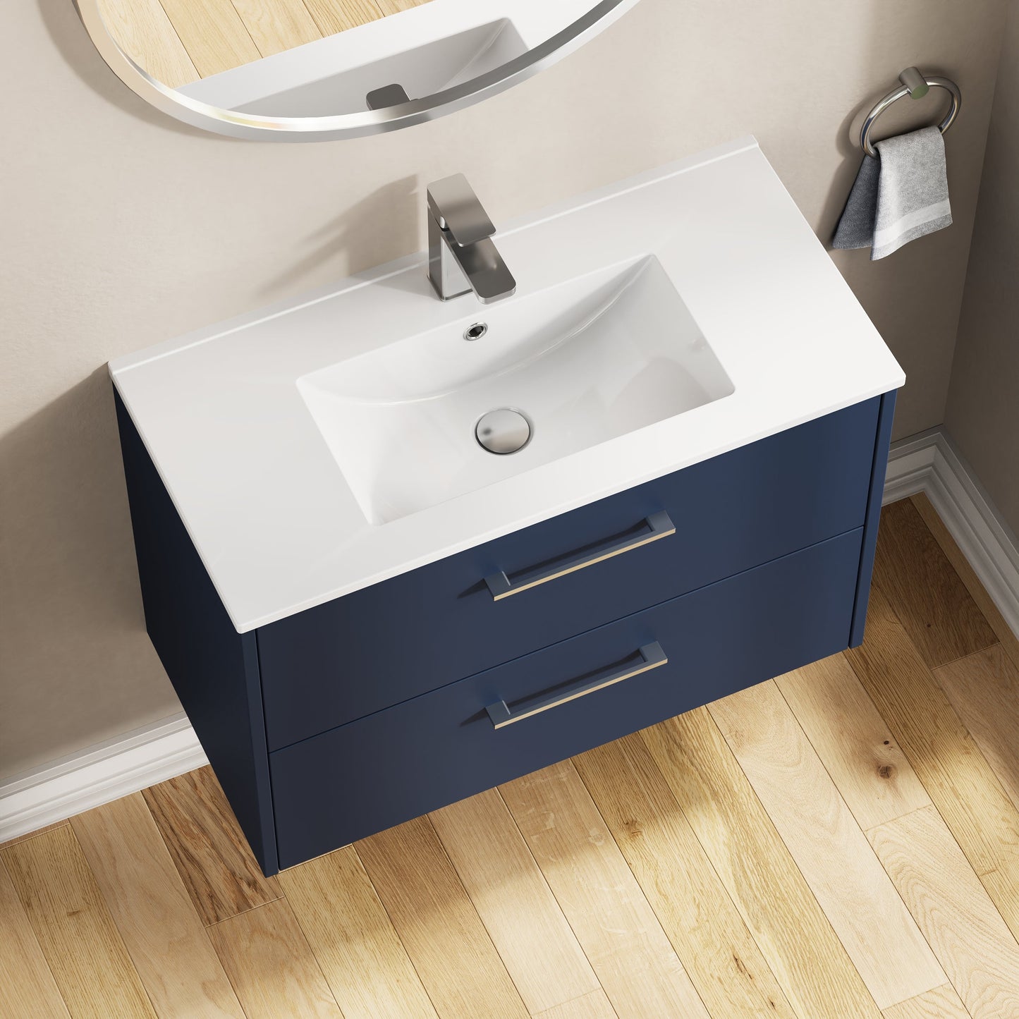 Hudson Reed Juno 800mm Midnight Blue Wall Hung 2-Drawer Vanity Unit With Basin