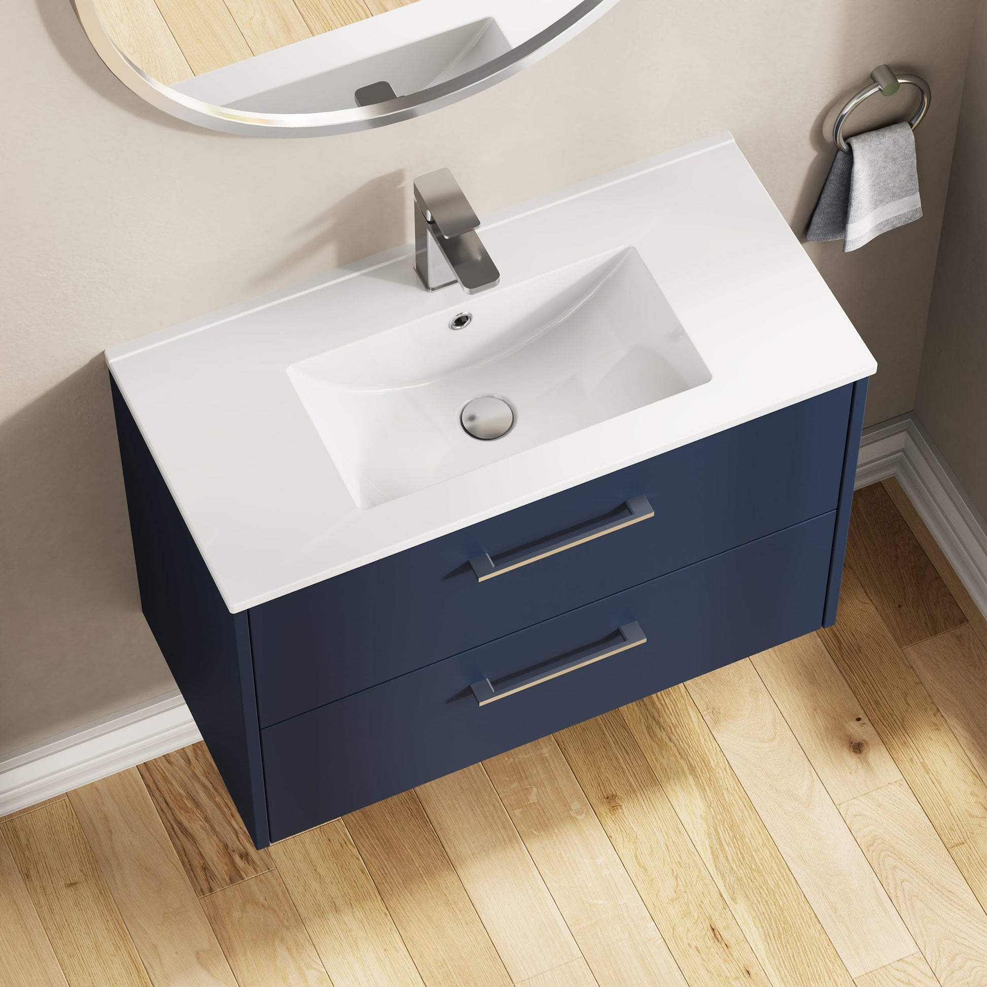 Hudson Reed Juno 800mm Midnight Blue Wall Hung 2-Drawer Vanity Unit With Basin