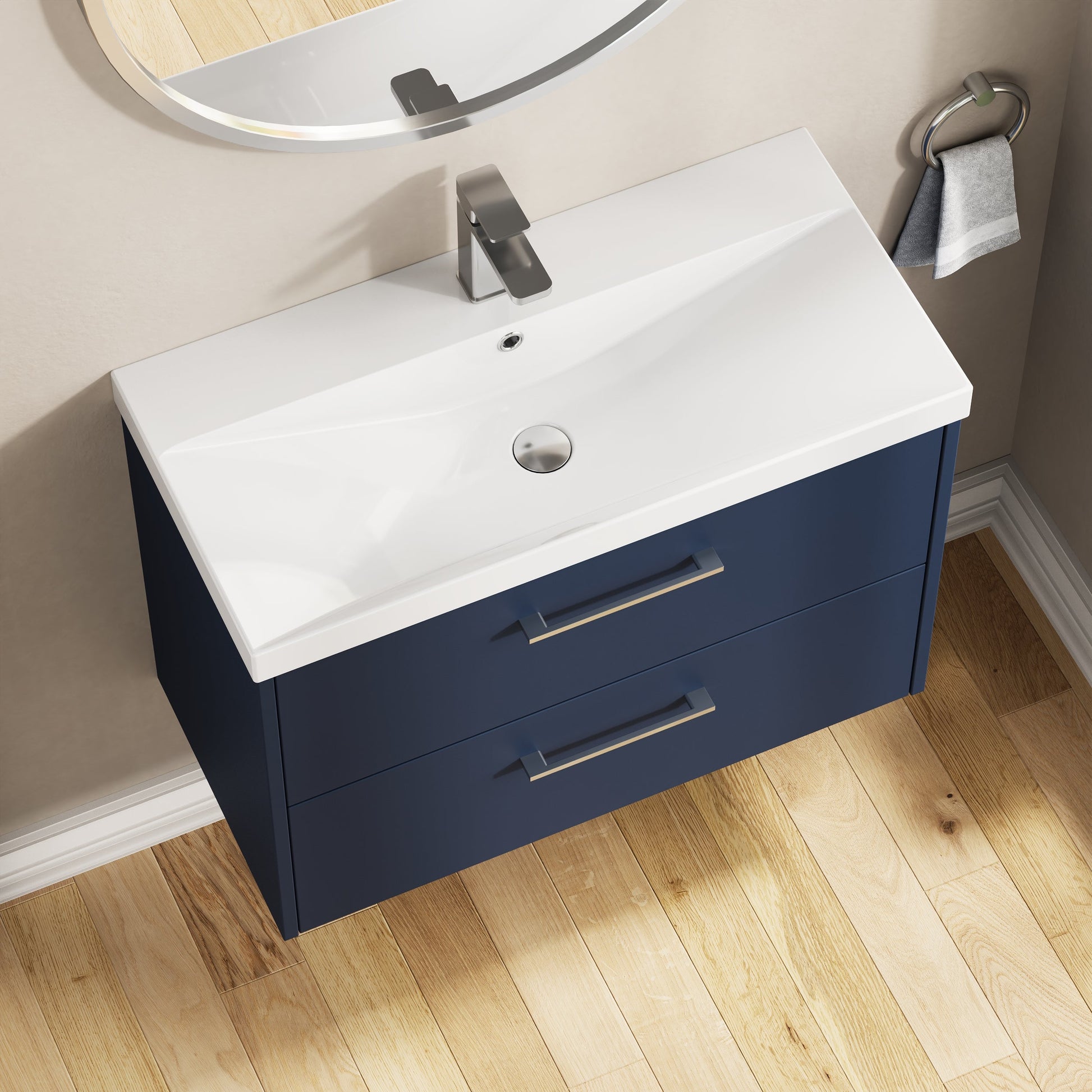 Hudson Reed Juno 800mm Midnight Blue Wall Hung 2-Drawer Vanity Unit & Basin