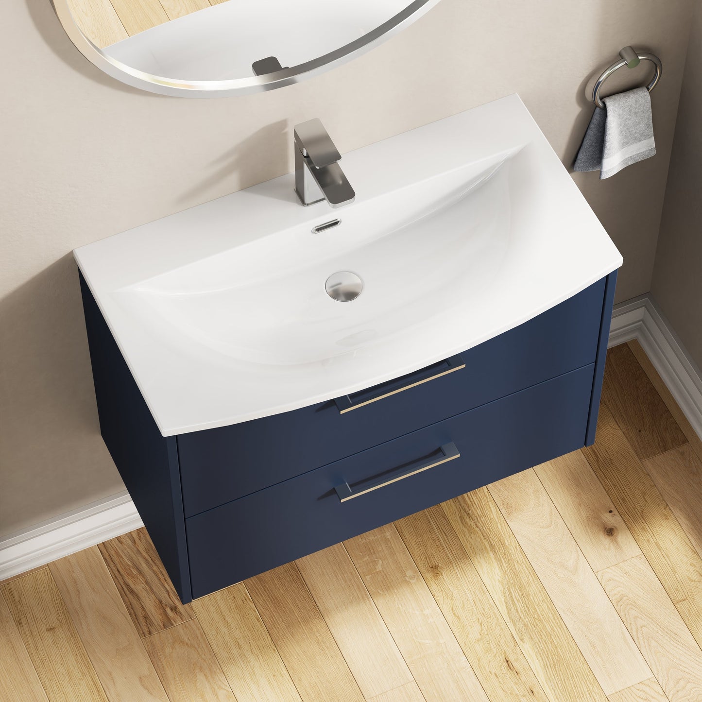 Hudson Reed Juno 800mm Midnight Blue Wall Hung 2-Drawer Vanity Unit & Basin With Handles