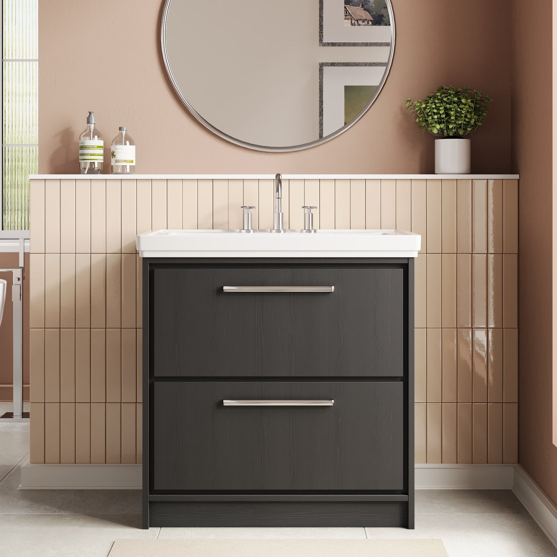 Hudson Reed Lille 800mm Floor Standing 2-Drawer Vanity Unit With 3 Tap Hole Basin