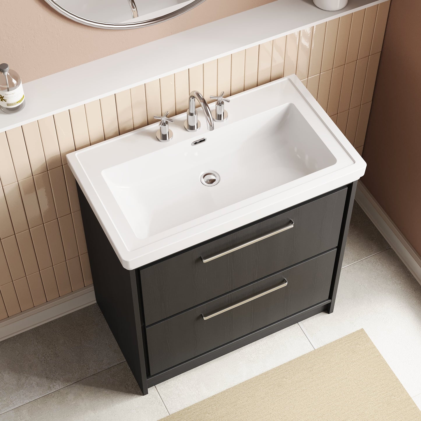 Hudson Reed Lille 800mm Floor Standing 2-Drawer Vanity Unit With 3 Tap Hole Basin