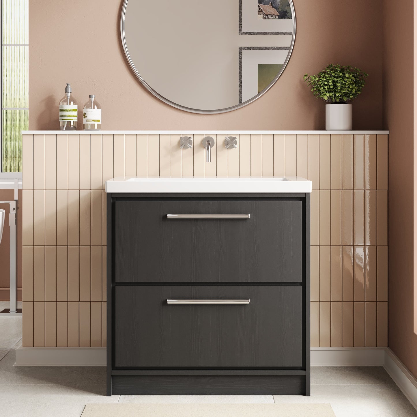 Lille 800mm Floor Standing 2-Drawer Vanity with Basin - 0 Tap Hole