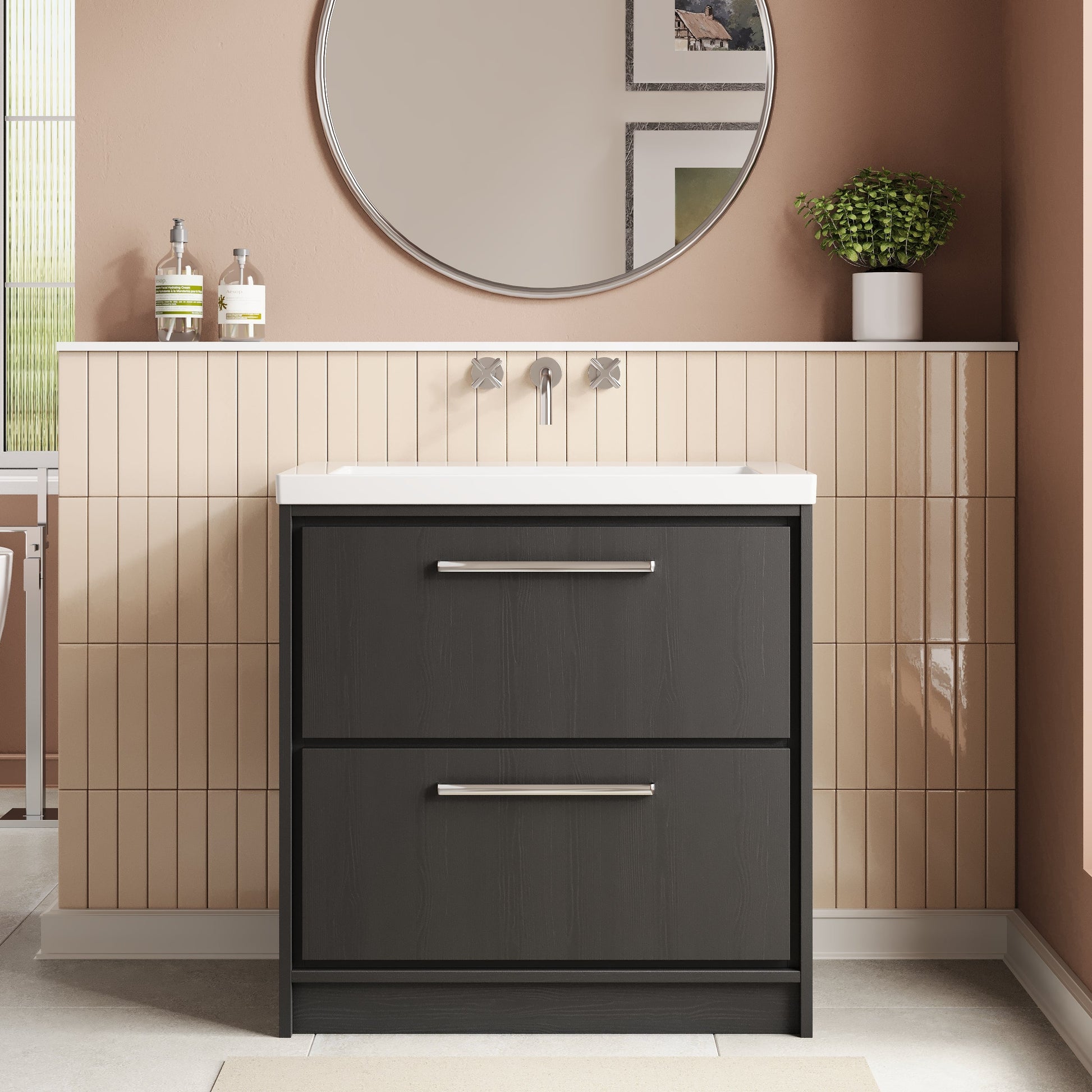 Lille 800mm Floor Standing 2-Drawer Vanity with Basin - 0 Tap Hole