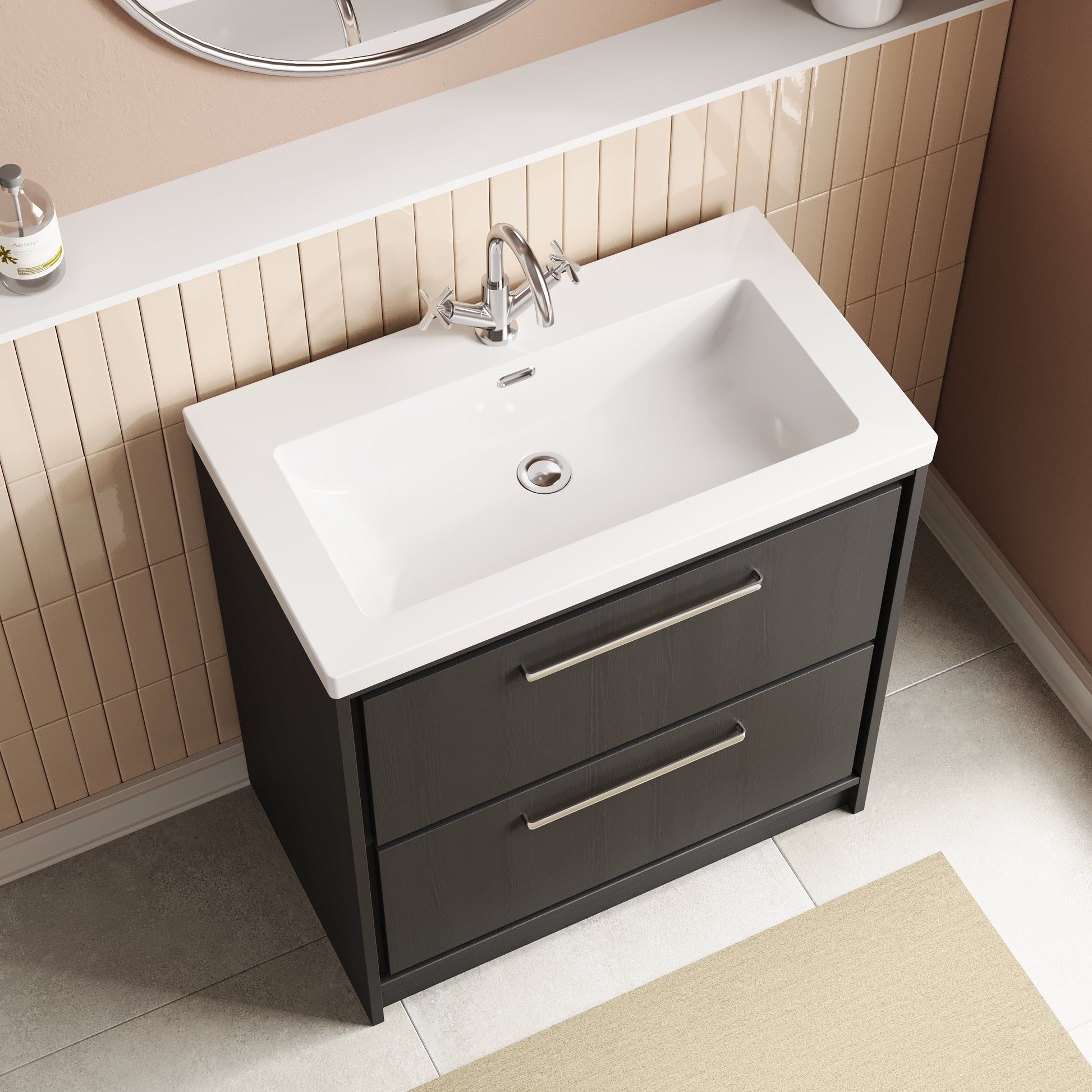 Lille 800mm Floor Standing 2-Drawer Vanity with Basin - 1 Tap Hole