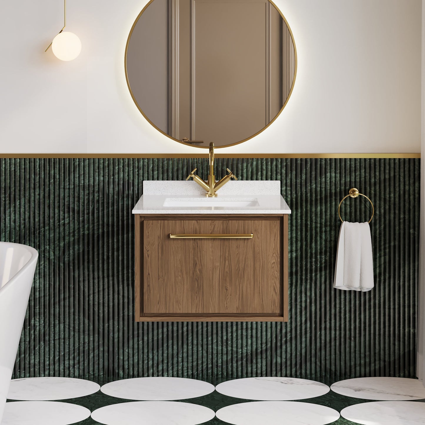 Hudson Reed Lille 600mm Wall Hung Soft Close Single Drawer Vanity Unit With Marble Basin
