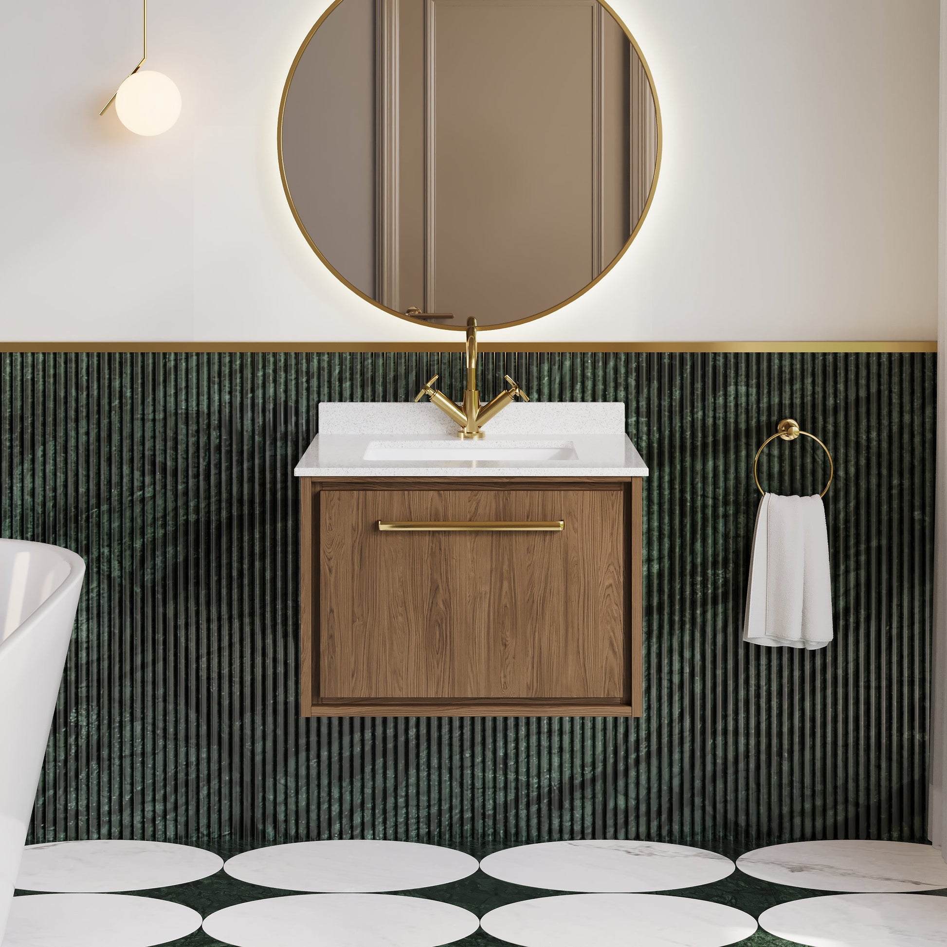 Hudson Reed Lille 600mm Wall Hung Soft Close Single Drawer Vanity Unit With Marble Basin