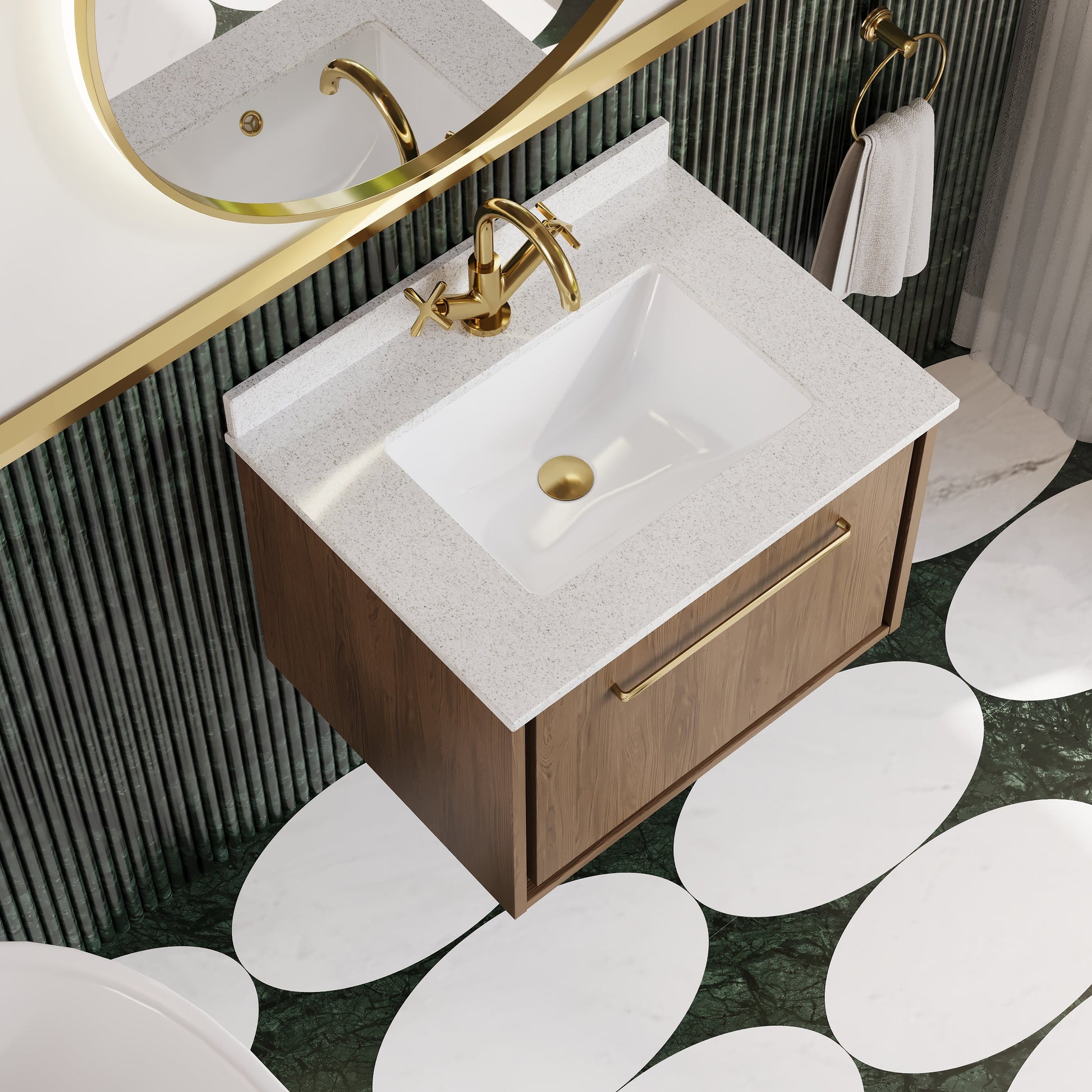 Hudson Reed Lille 600mm Wall Hung Soft Close Single Drawer Vanity Unit With Marble Basin
