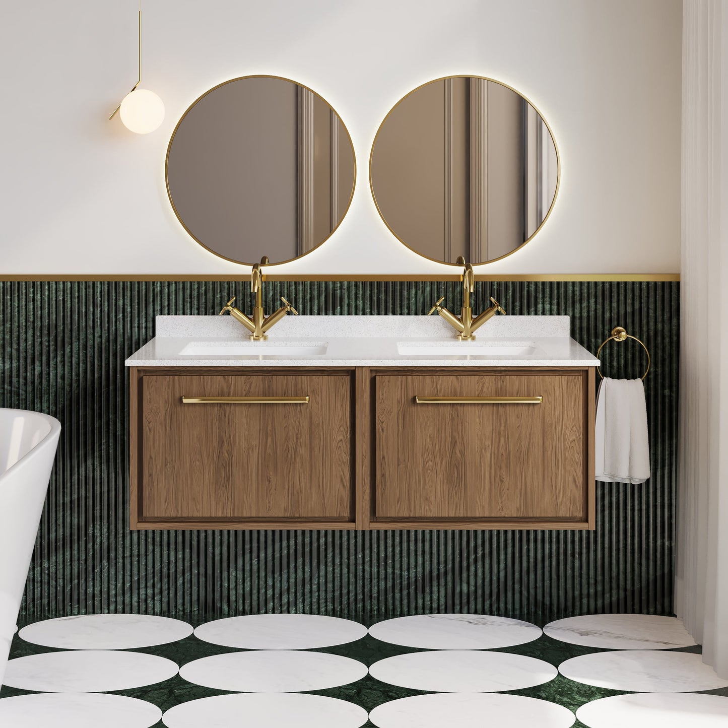 Hudson Reed Lille 1220mm Wall Hung Vanity Unit with Double Basin and Soft Close Drawer