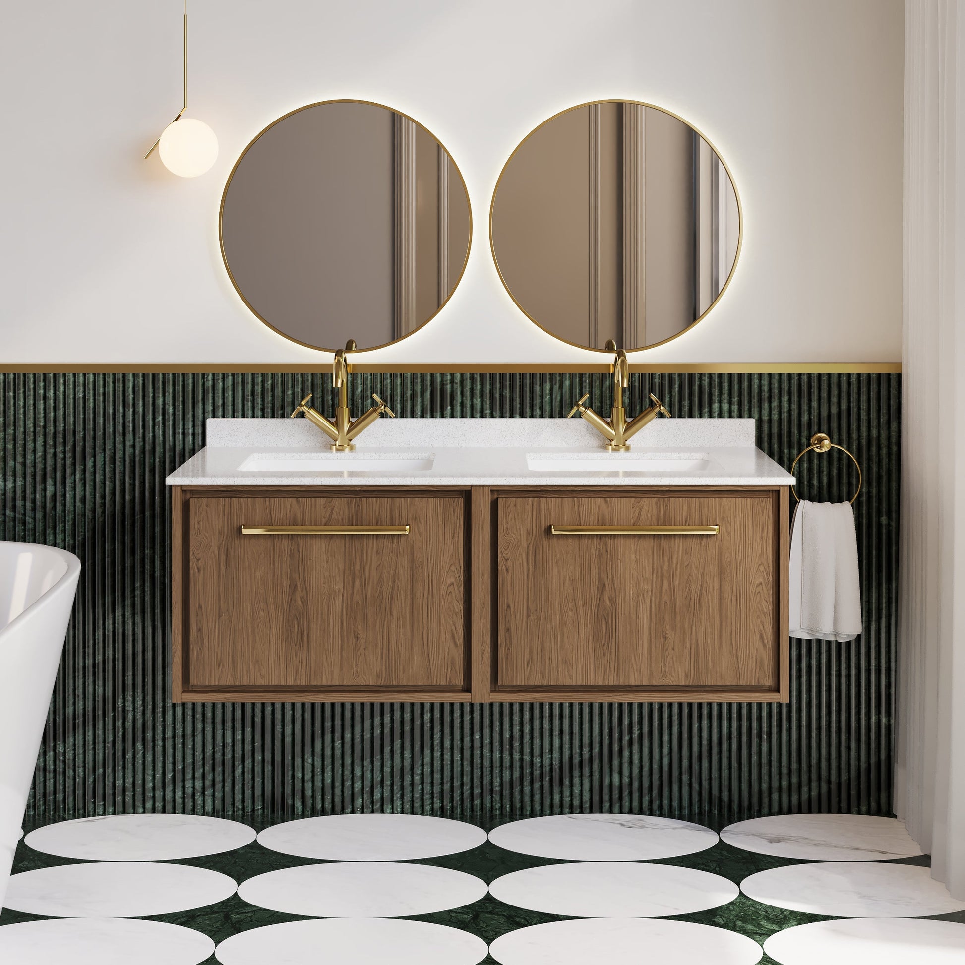 Hudson Reed Lille 1220mm Wall Hung Vanity Unit with Double Basin and Soft Close Drawer