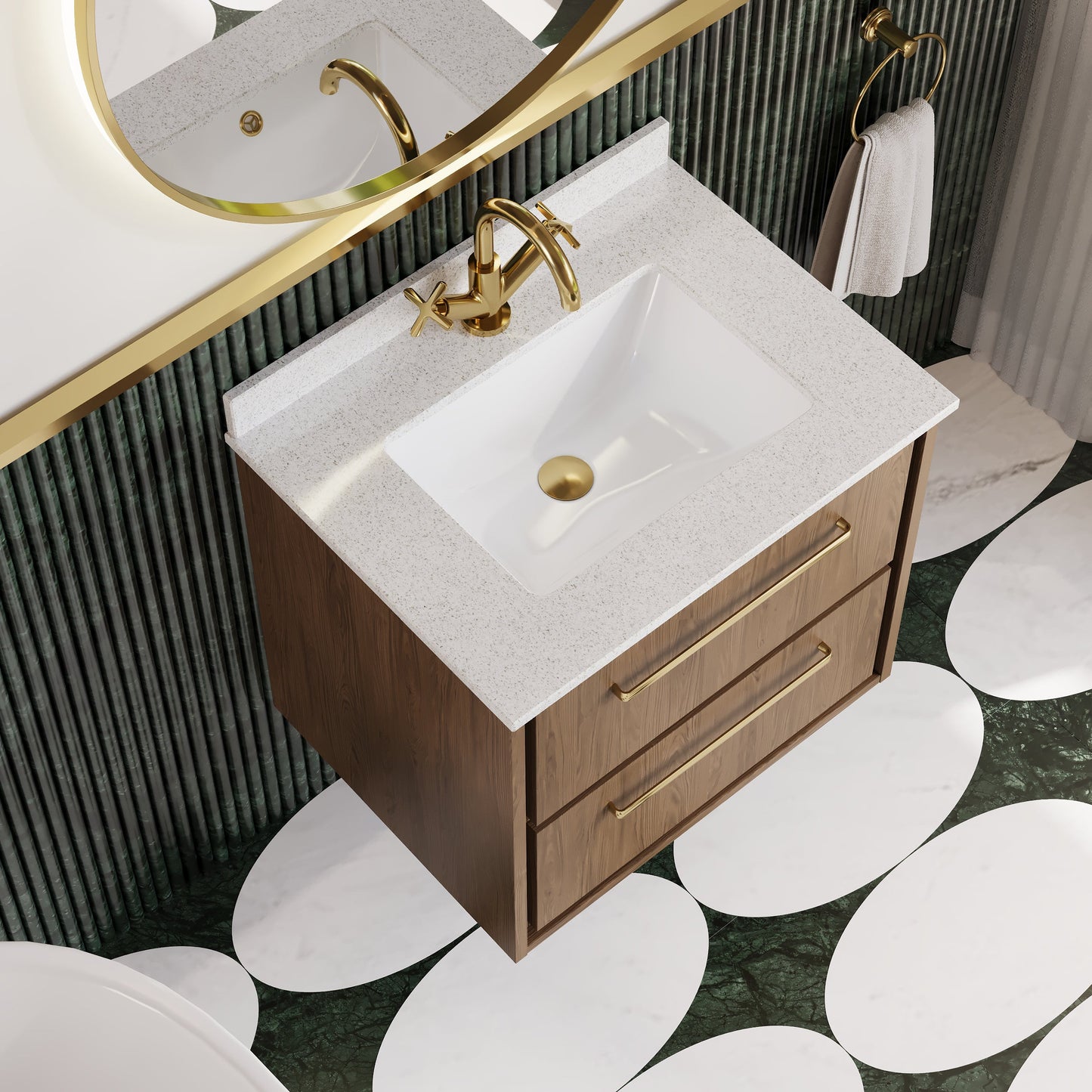 Hudson Reed Lille 600mm Wall Hung Antique Oak 2-Drawer Vanity Basin With Soft Close Drawers