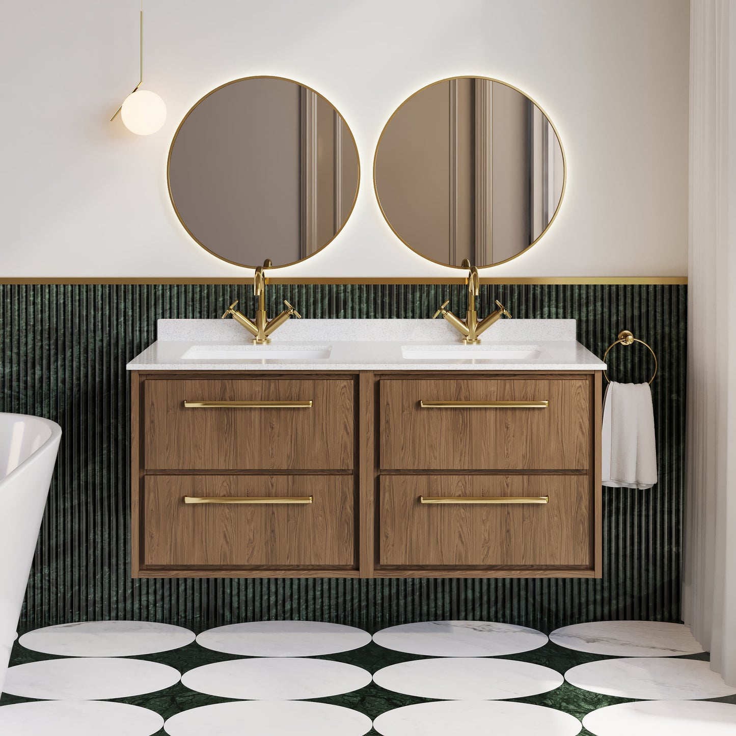 Hudson Reed Lille 1220mm Wall Hung 4-Drawer Vanity Unit With Double Marble Basins