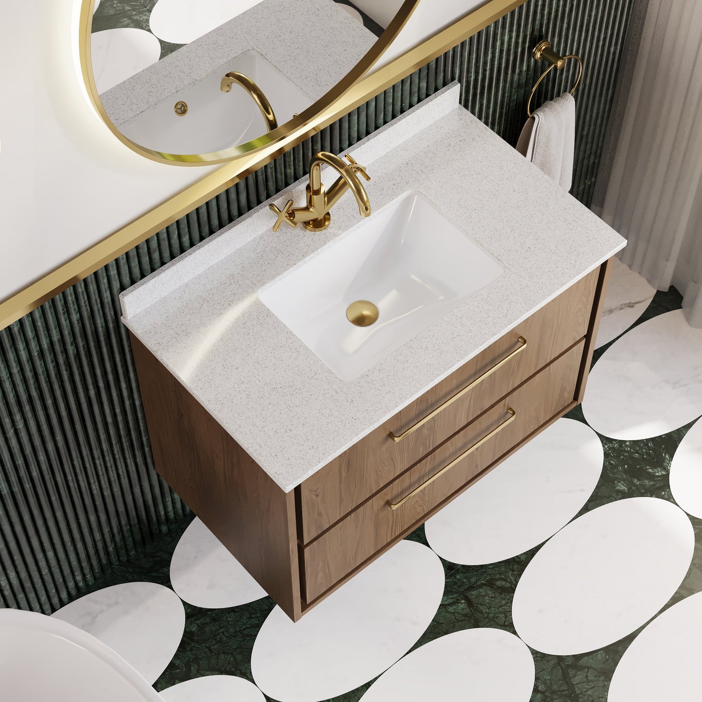 Hudson Reed Lille 800mm Antique Oak Wall Hung 2-Drawer Vanity Unit with Marble Worktop Basin