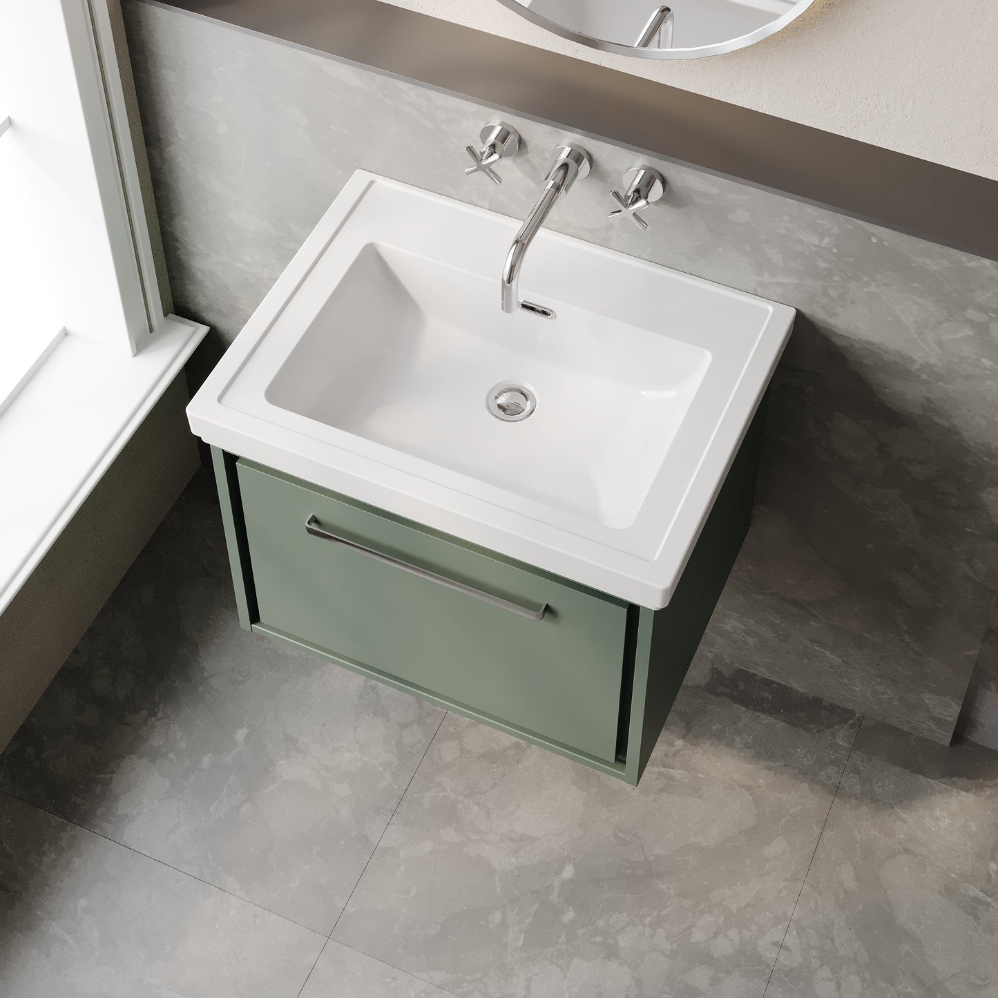 Lille 600mm Wall Hung Single Drawer Vanity with Basin - 0 Tap Hole