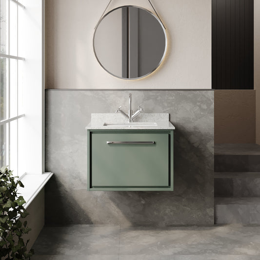Lille 600mm Wall Hung Single Drawer Vanity with Marble Worktop Basin