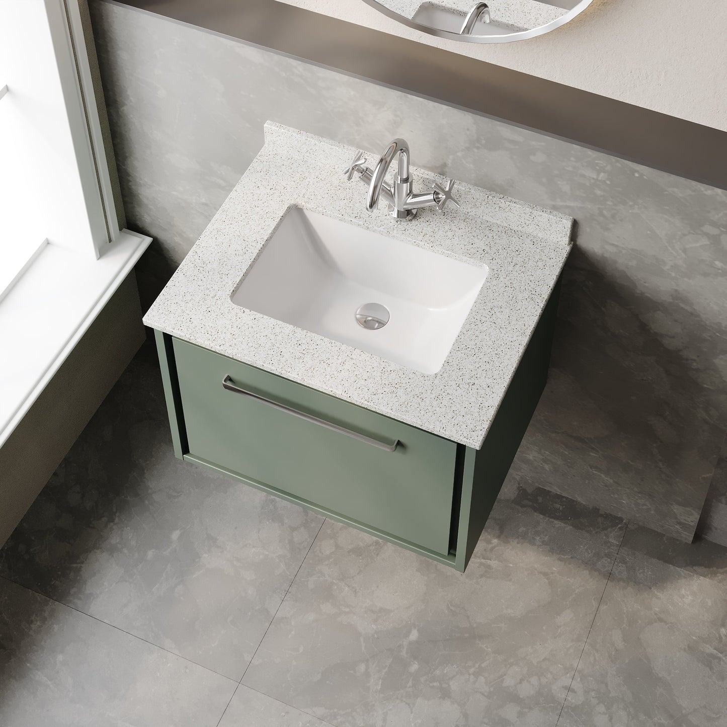 Lille 600mm Wall Hung Single Drawer Vanity with Marble Worktop Basin