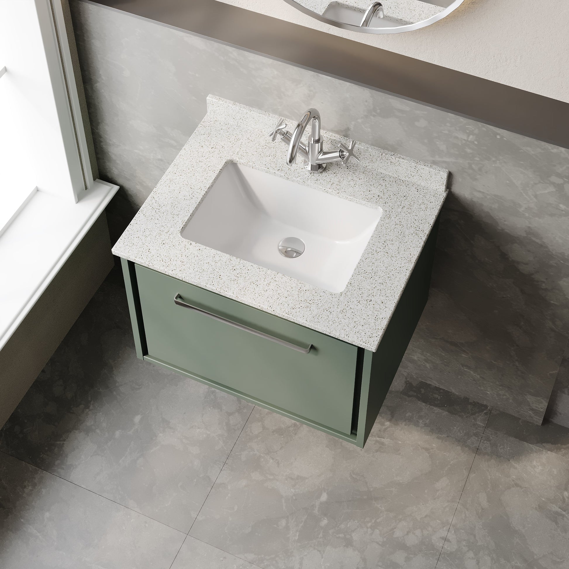 Lille 600mm Wall Hung Single Drawer Vanity with Marble Worktop Basin