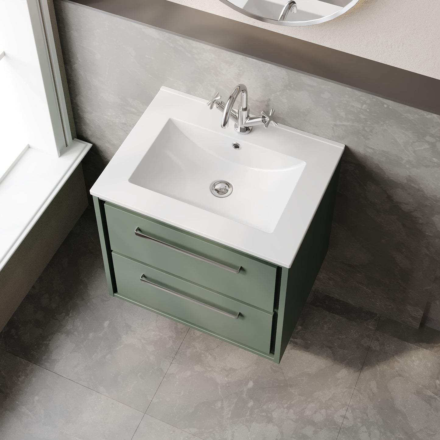 Lille 600mm Wall Hung 2-Drawer Vanity with Basin - 1 Tap Hole