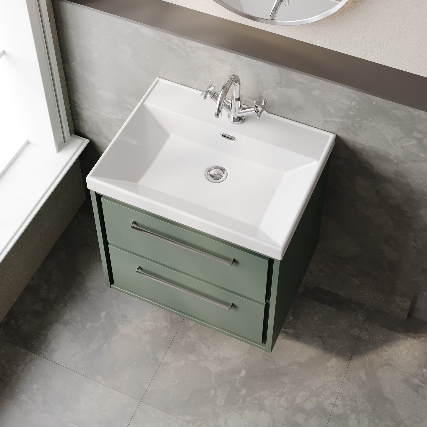 Lille 600mm Wall Hung 2-Drawer Vanity with Basin - 1 Tap Hole