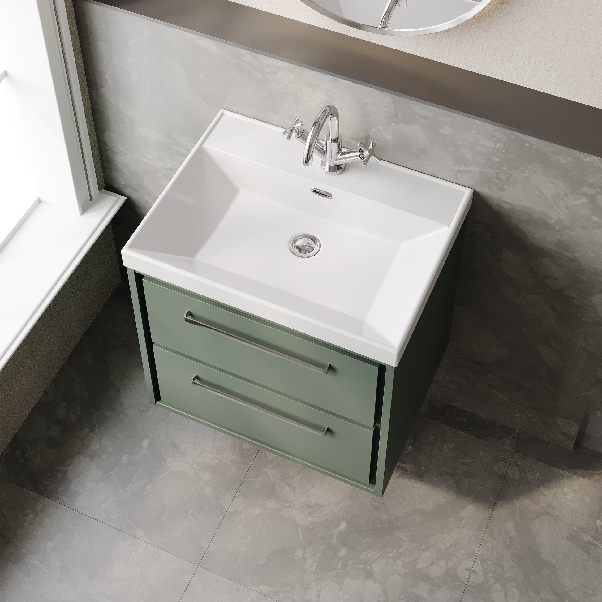 Lille 600mm Wall Hung 2-Drawer Vanity with Basin - 1 Tap Hole
