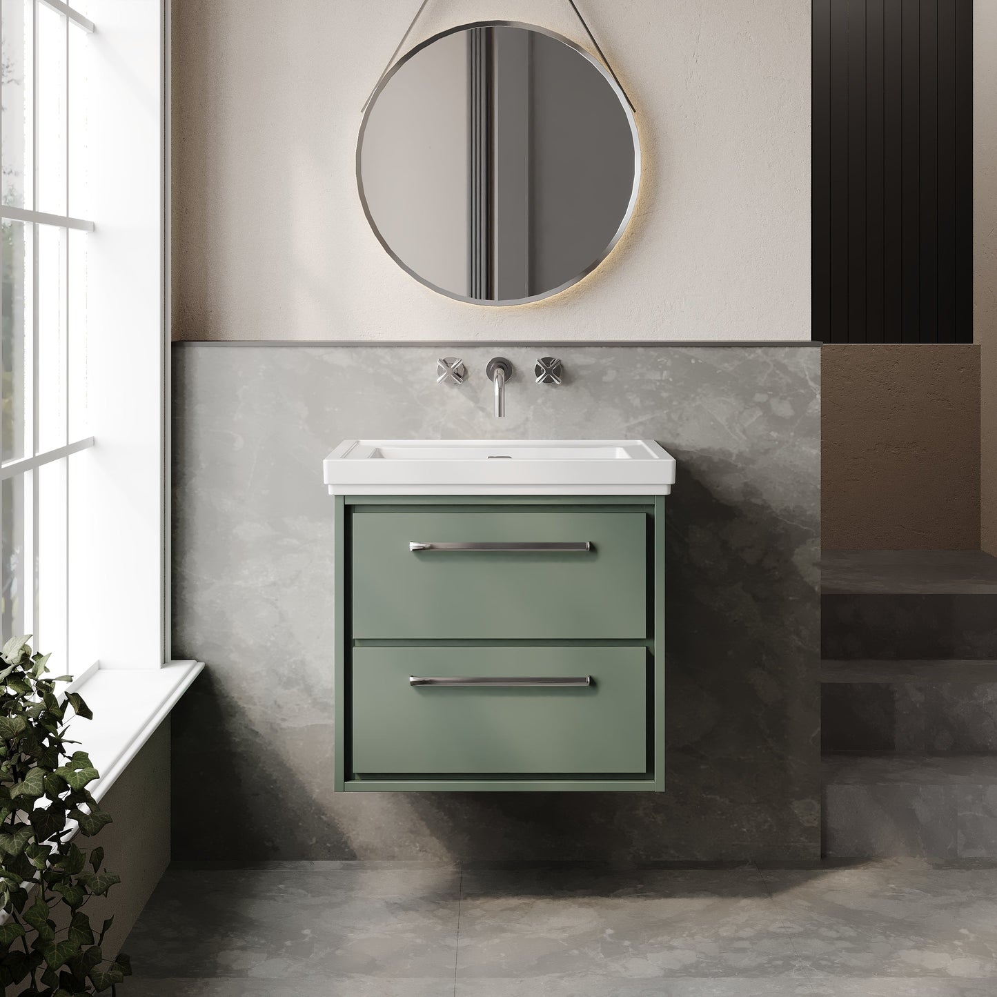 Lille 600mm Wall Hung 2-Drawer Vanity with Basin - 0 Tap Hole