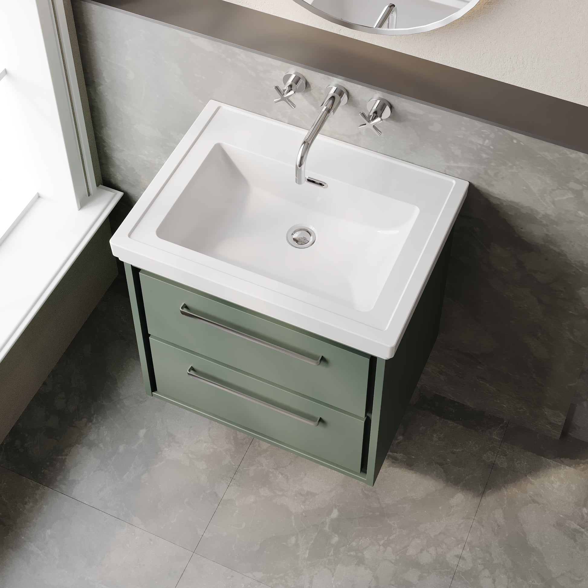 Lille 600mm Wall Hung 2-Drawer Vanity with Basin - 0 Tap Hole