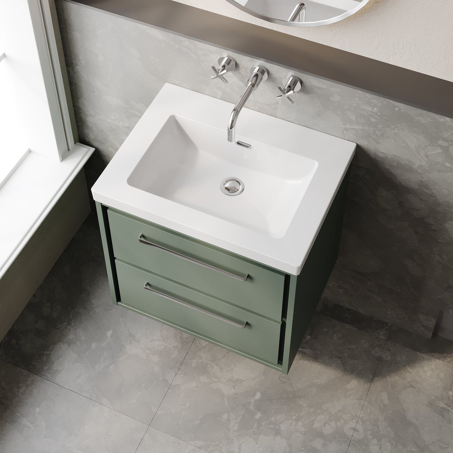 Lille 600mm Wall Hung 2-Drawer Vanity with Basin - 0 Tap Hole