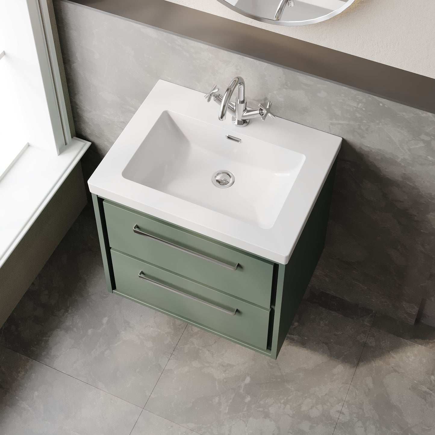 Hudson Reed Lille 600mm Wall Hung 2-Drawer Vanity Unit with 1 Tap Hole Basin