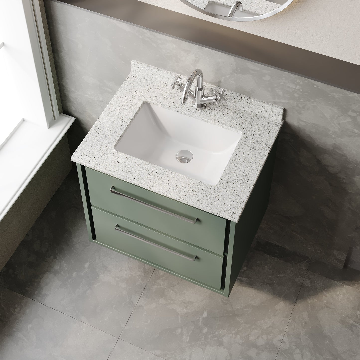 Lille 600mm Wall Hung 2-Drawer Vanity with Marble Worktop Basin