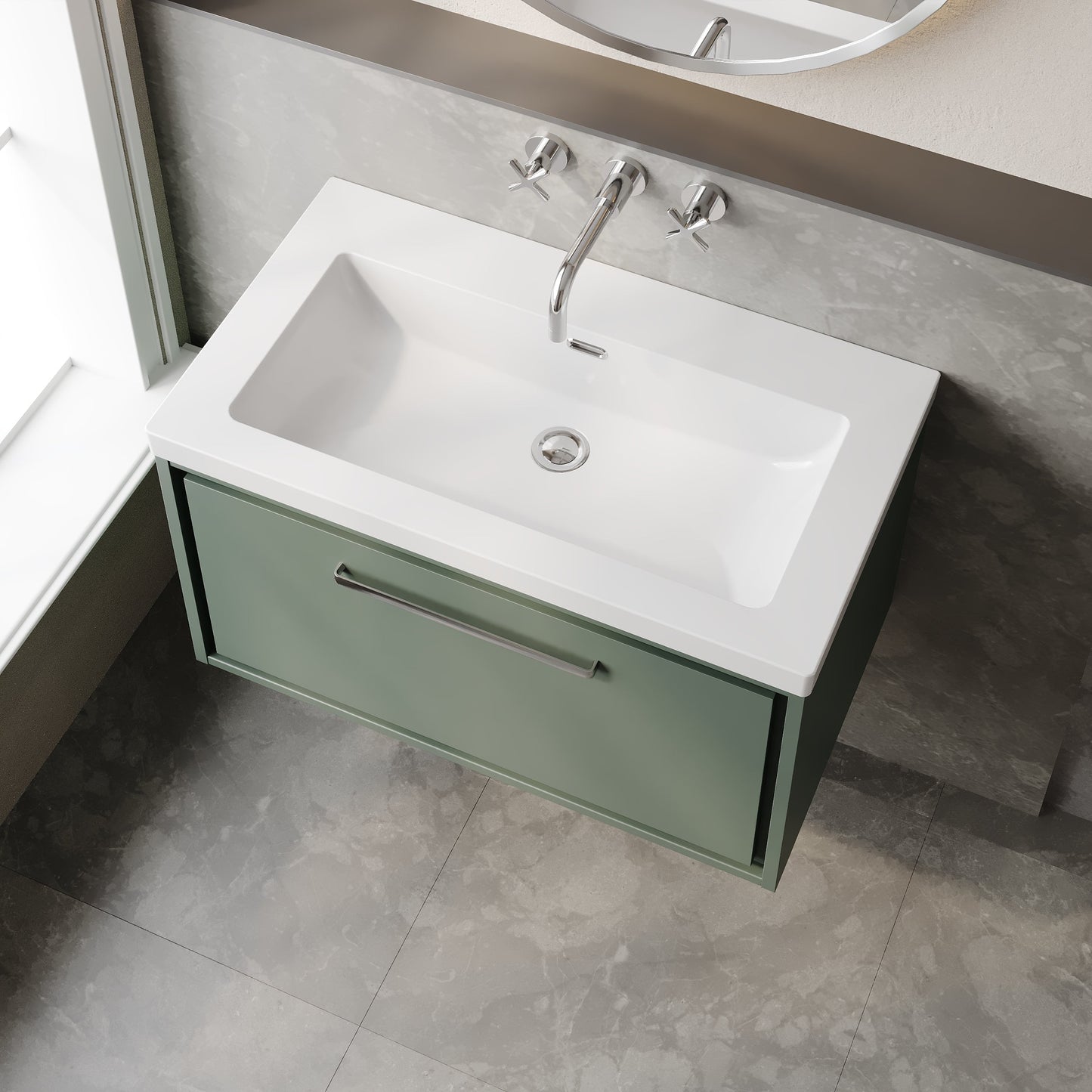 Lille 800mm Wall Hung Single Drawer Vanity with Basin - 0 Tap Hole