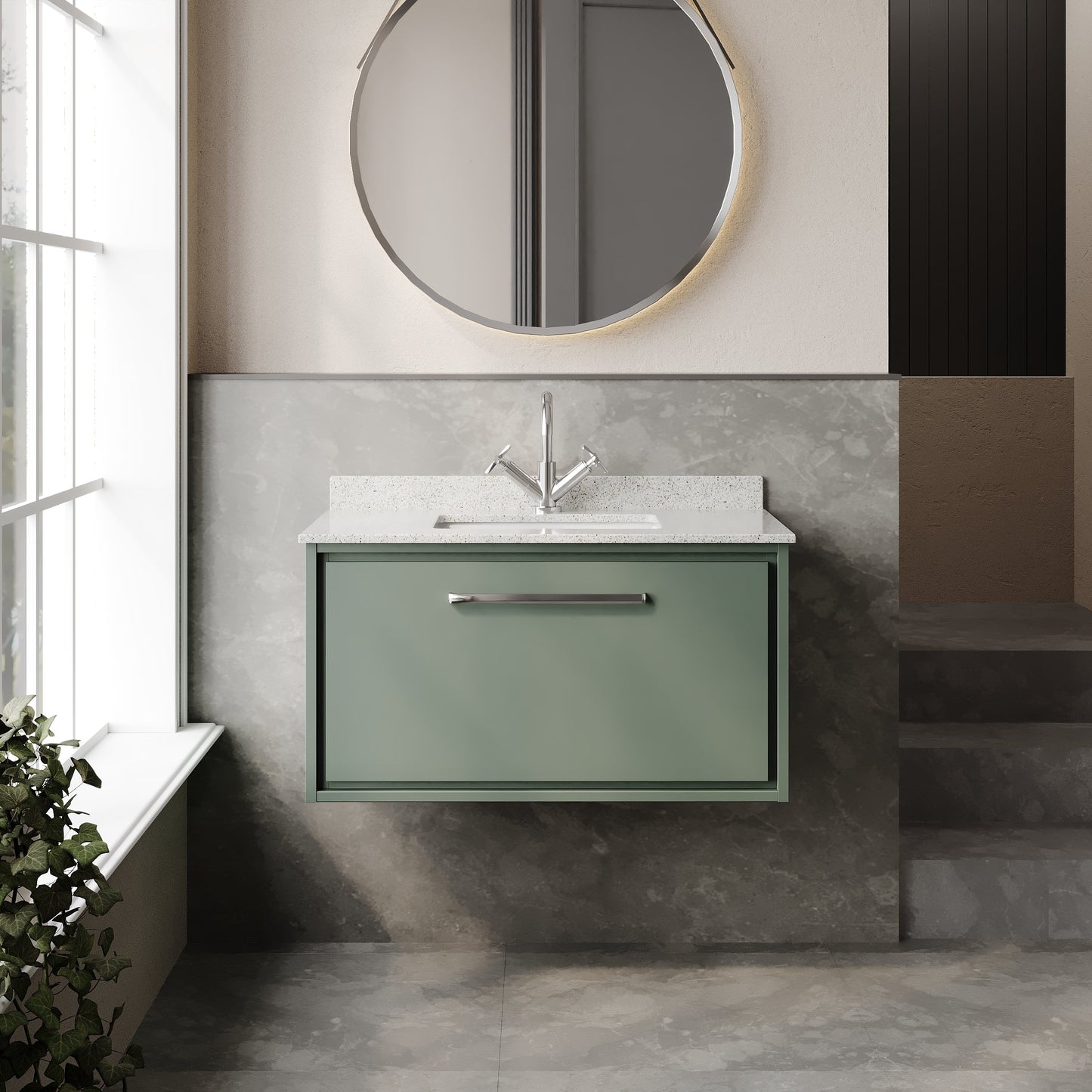 Lille 800mm Wall Hung Single Drawer Vanity with Marble Worktop Basin