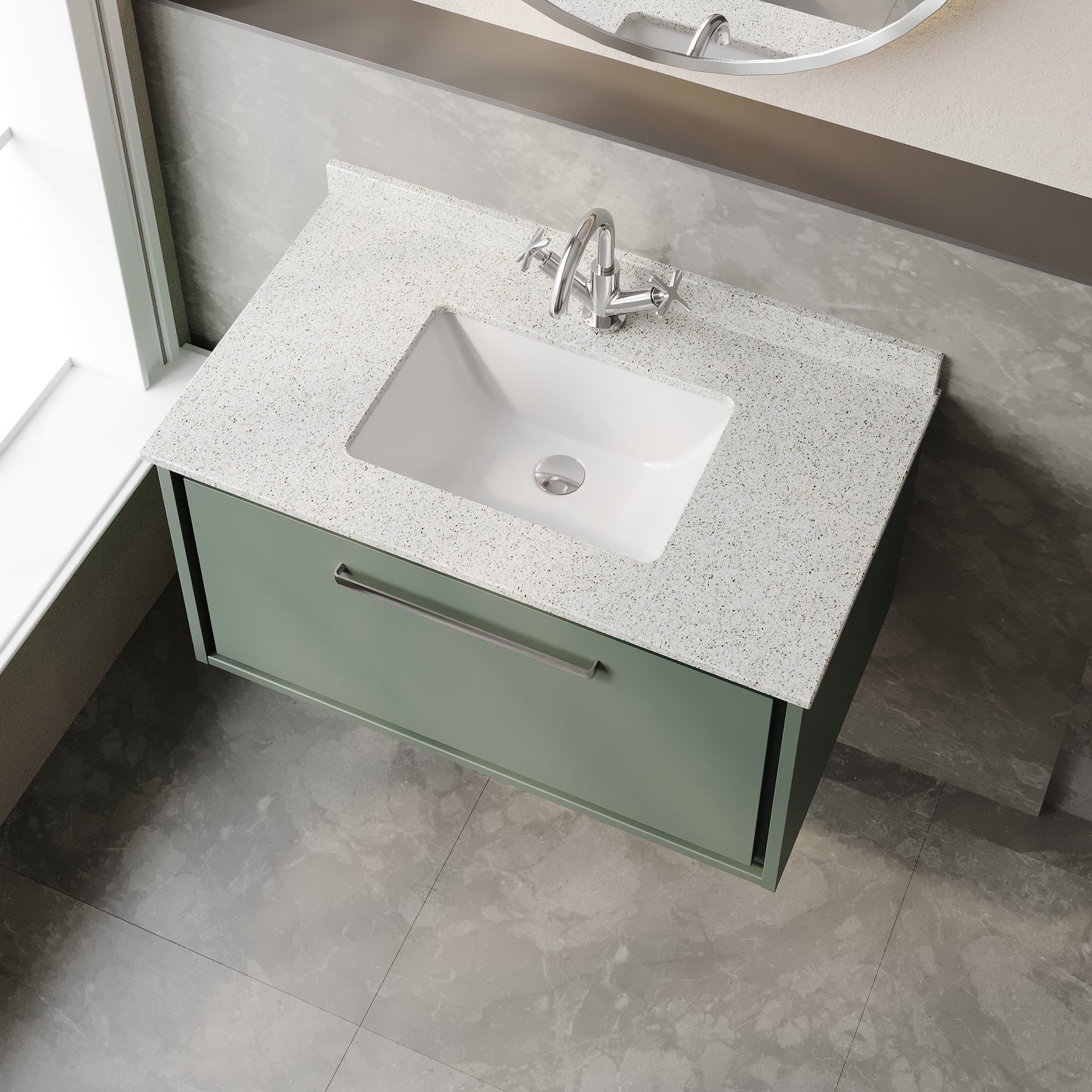 Lille 800mm Wall Hung Single Drawer Vanity with Marble Worktop Basin