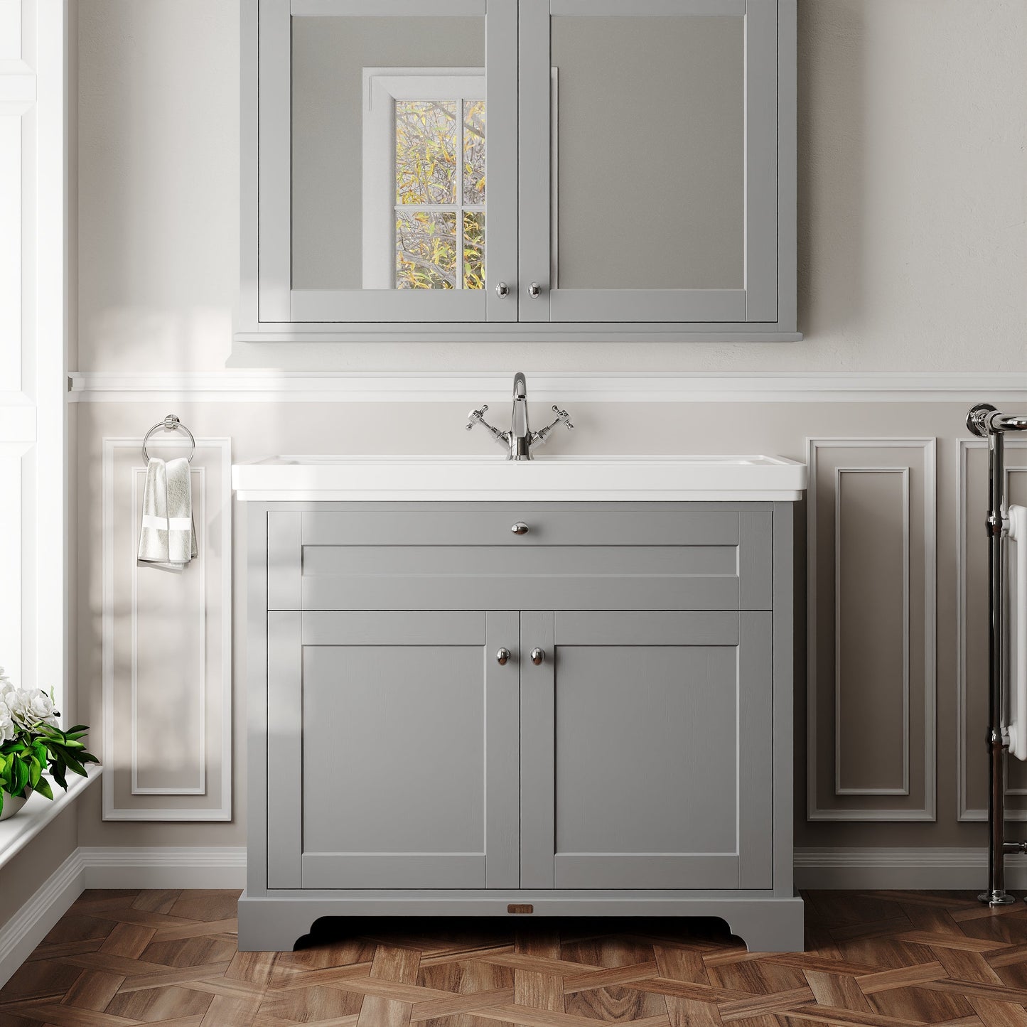 Old London 1000mm 2-Door Unit & Classic Fireclay Basin 1TH