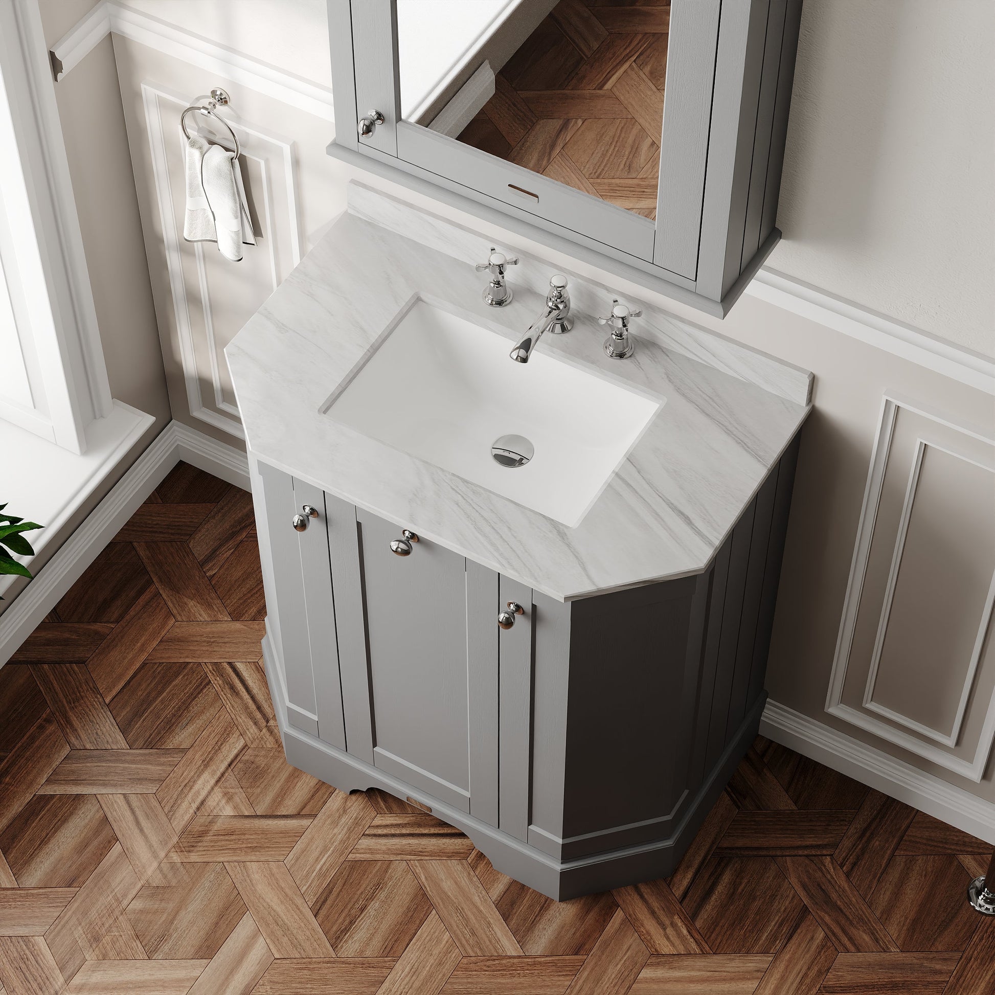 Hudson Reed Old London 786mm Storm Grey Floor Standing 3 Door Vanity Unit With Grey Marble Top Basin