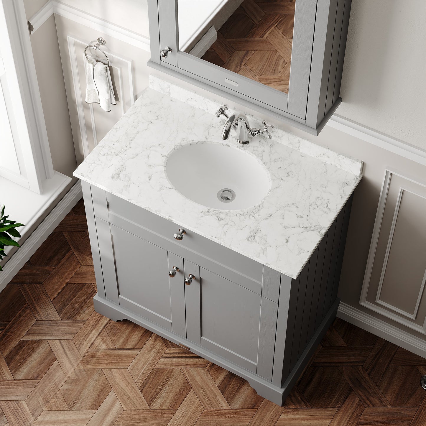 Hudson Reed Old London 800mm Floor Standing 2 Door Vanity Unit with 1 Tap Hole Grey Marble Top Basin