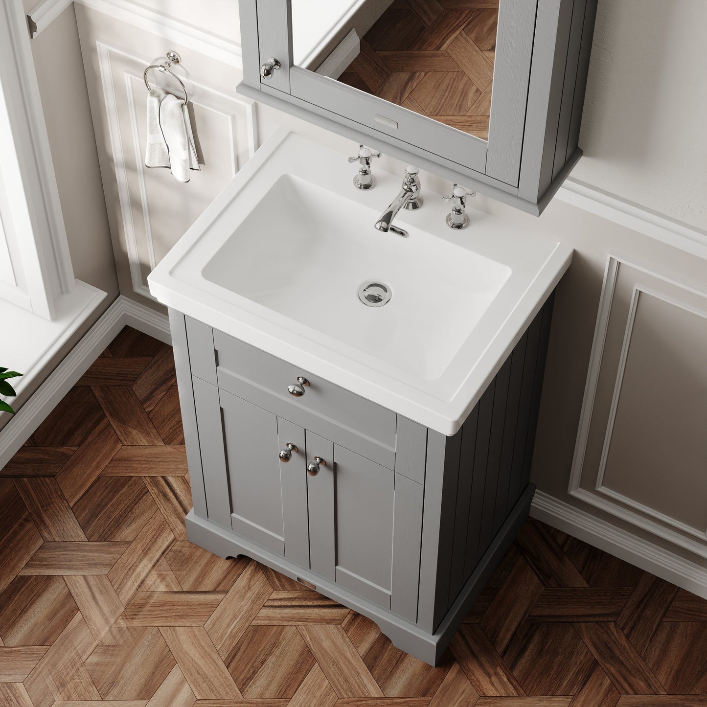 Hudson Reed Old London 600mm Storm Grey Floor Standing 2 Door Vanity Unit With Fireclay Basin