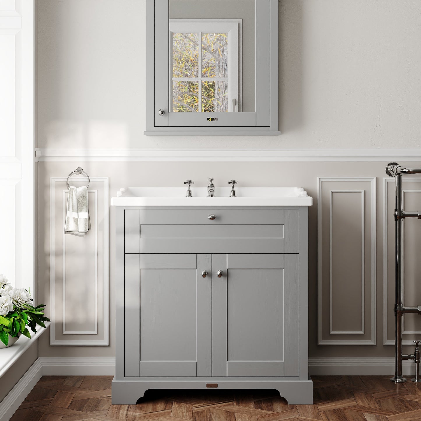 Hudson Reed Old London 800mm Floor Standing 2 Door Vanity Unit with 3 Tap Hole Ceramic Basin