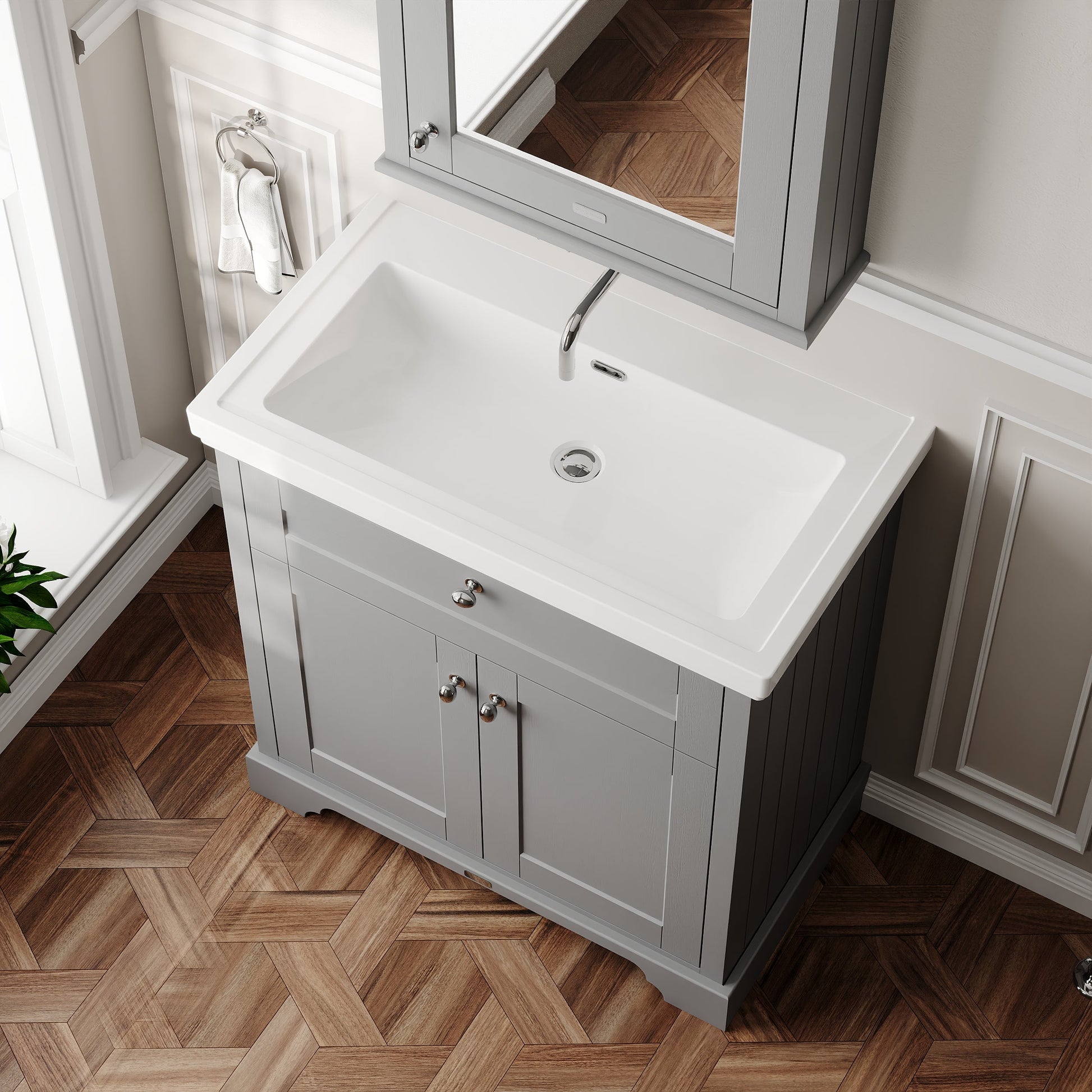Hudson Reed Old London 800mm Storm Grey Floor Standing 2 Door Vanity Unit With 0 Tap Hole Fireclay Basin