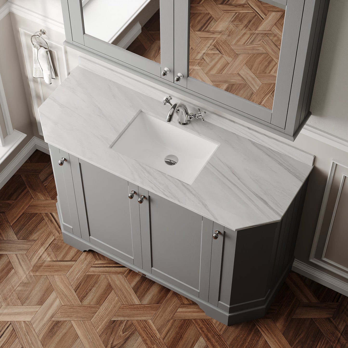 Hudson Reed Old London 1236mm Storm Grey Floor Standing 4 Door Vanity Unit With Grey Marble Basin