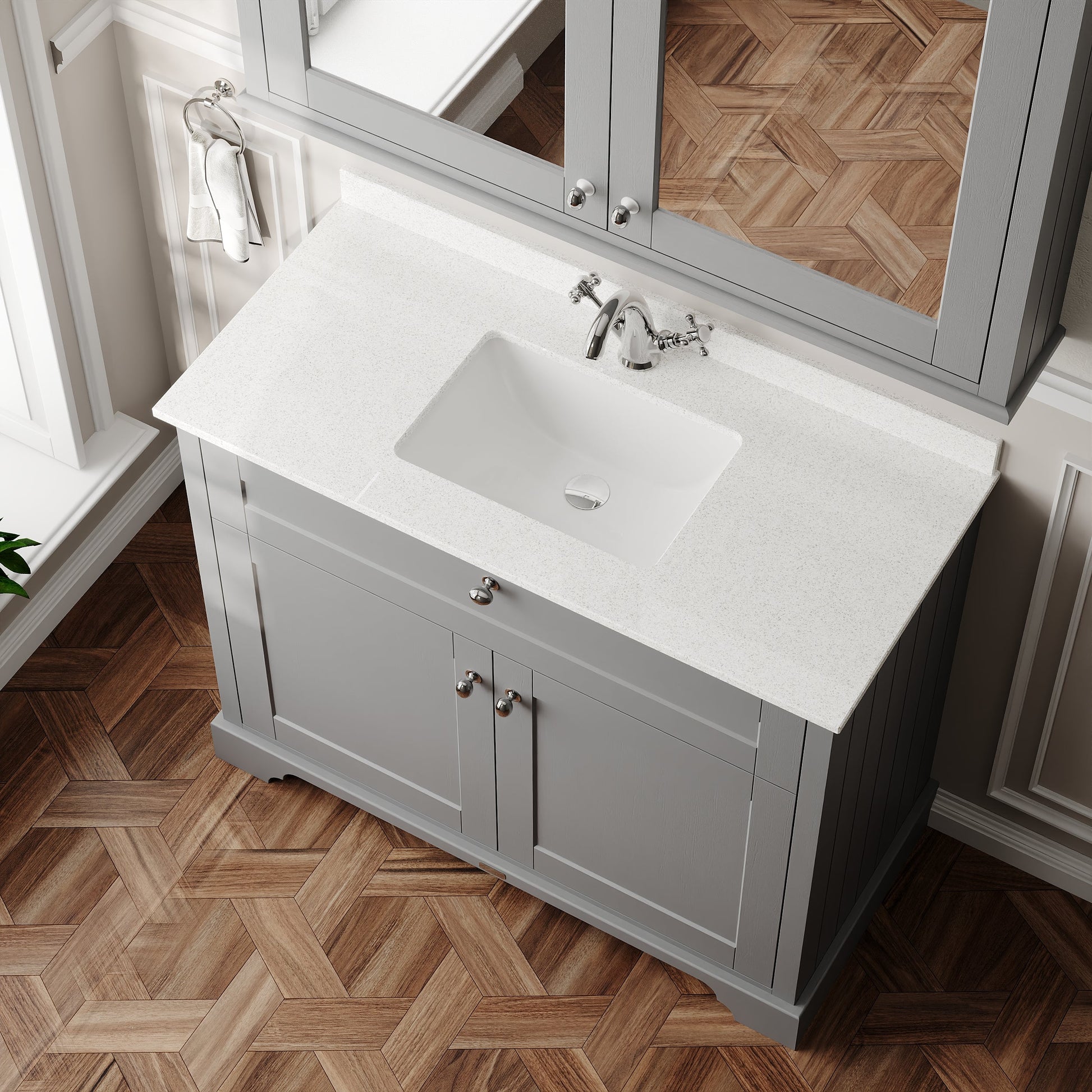 Hudson Reed Old London 1000mm Floor Standing 2 Door Vanity Basin Unit with White Marble Top Basin