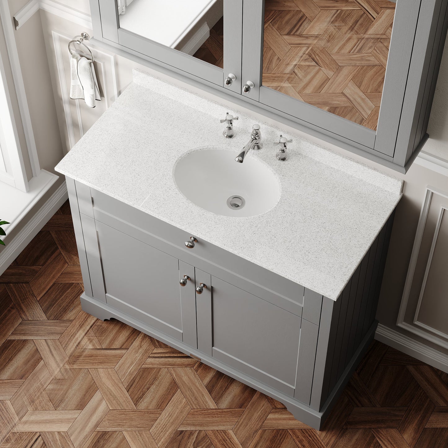 Floor Standing 2 Door Vanity Unit with 1 Tap Hole White Marble Top 1000mm
